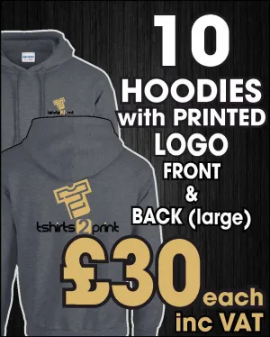 10 x Hoodies with PRINTED LOGO front breast & large back