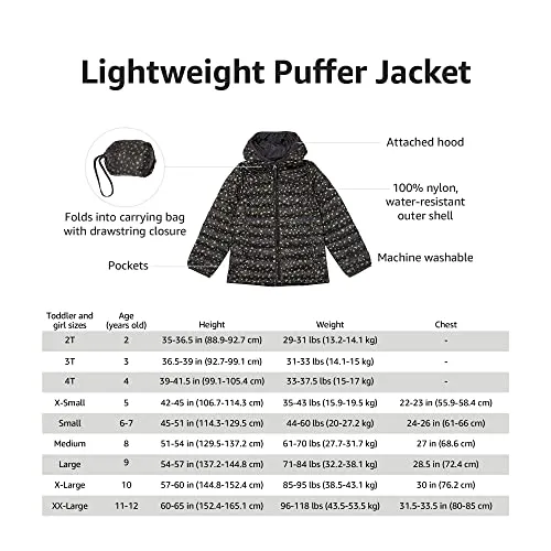 Amazon Essentials Girls' Lightweight Water-Resistant Packable Hooded Puffer Jacket, Pink Ombre, Medium