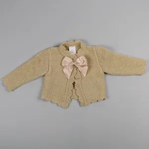 Baby Girls Knitted Cardigan with Satin Bow - Beige