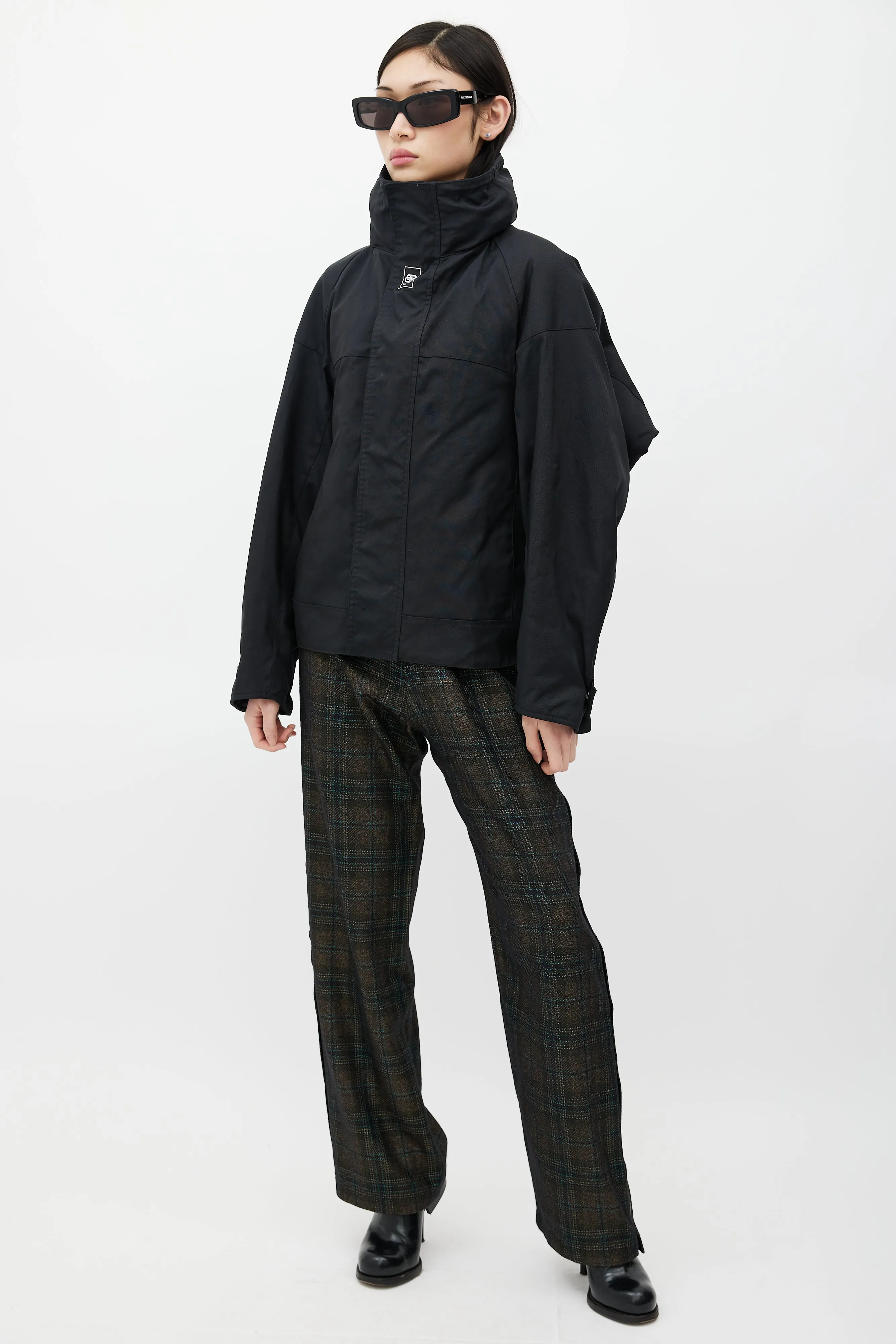 Black Upside Down Technical Hooded Jacket