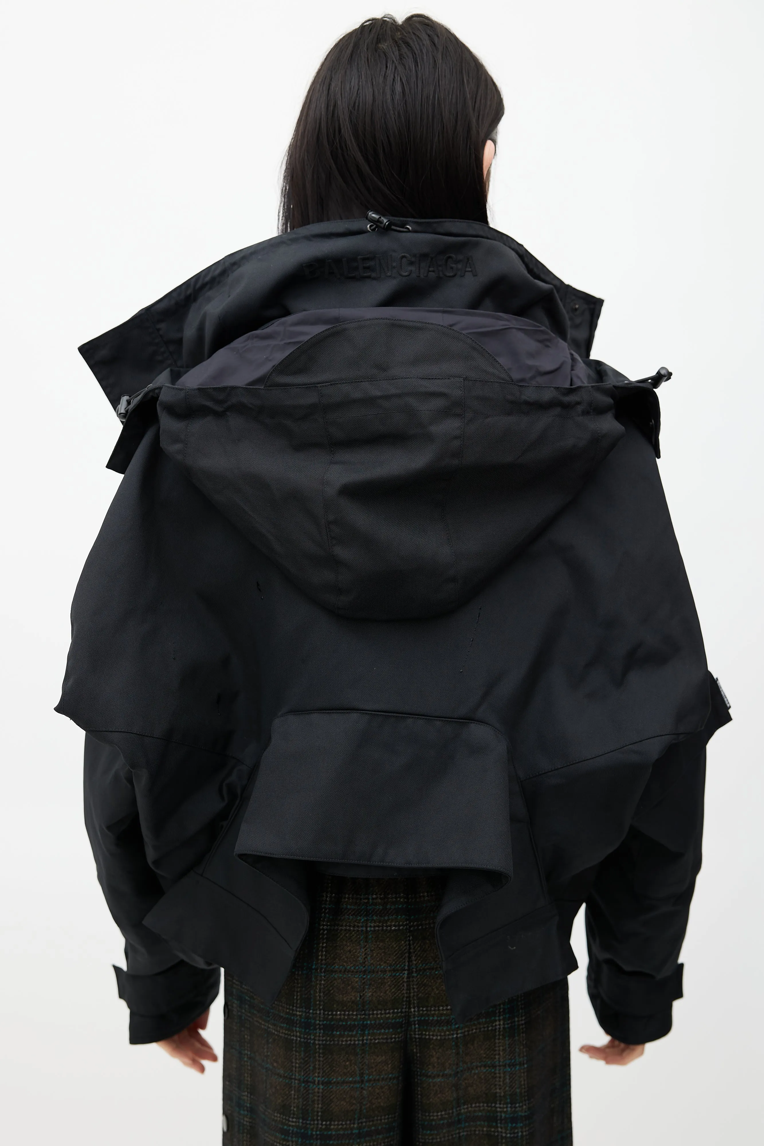 Black Upside Down Technical Hooded Jacket
