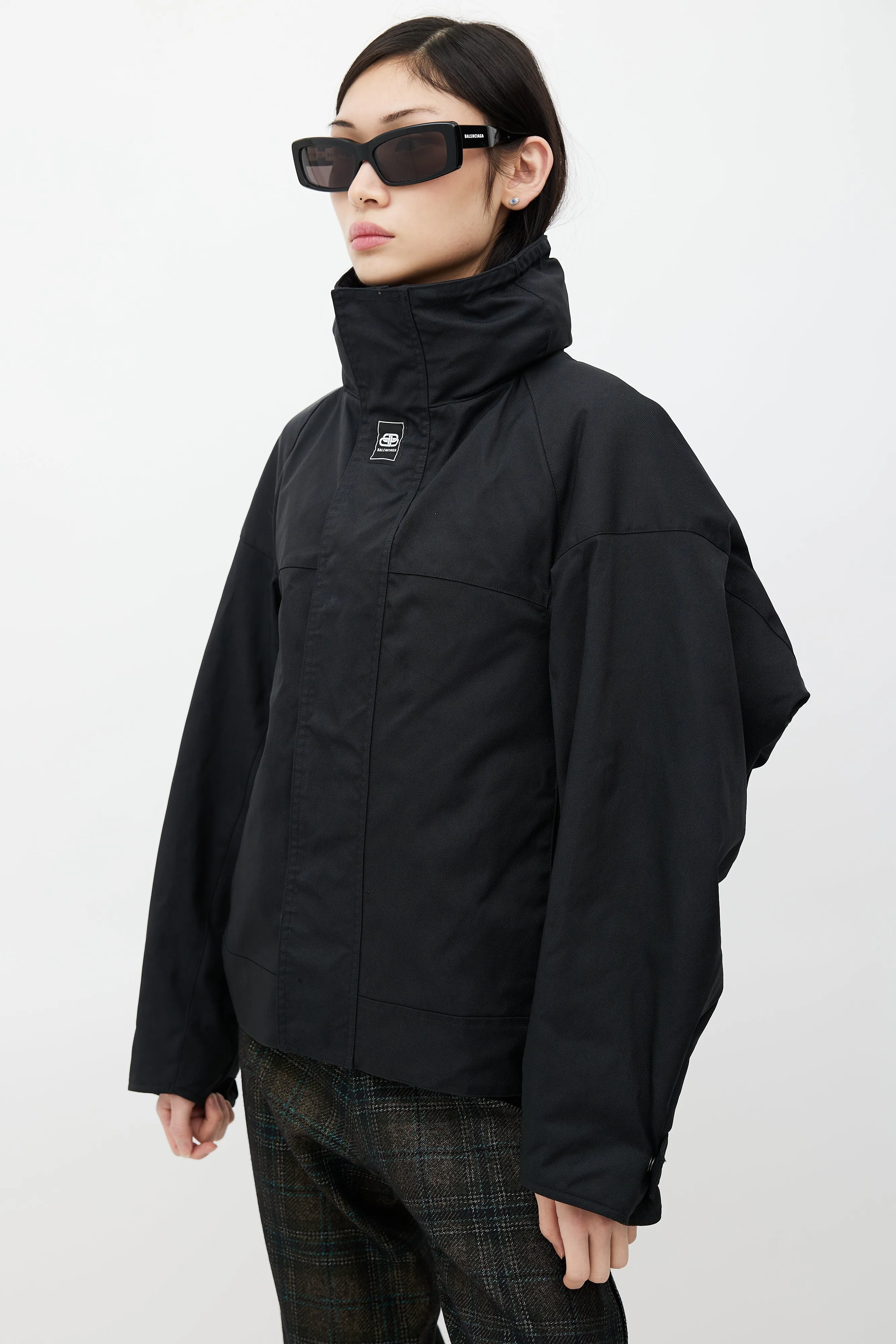 Black Upside Down Technical Hooded Jacket