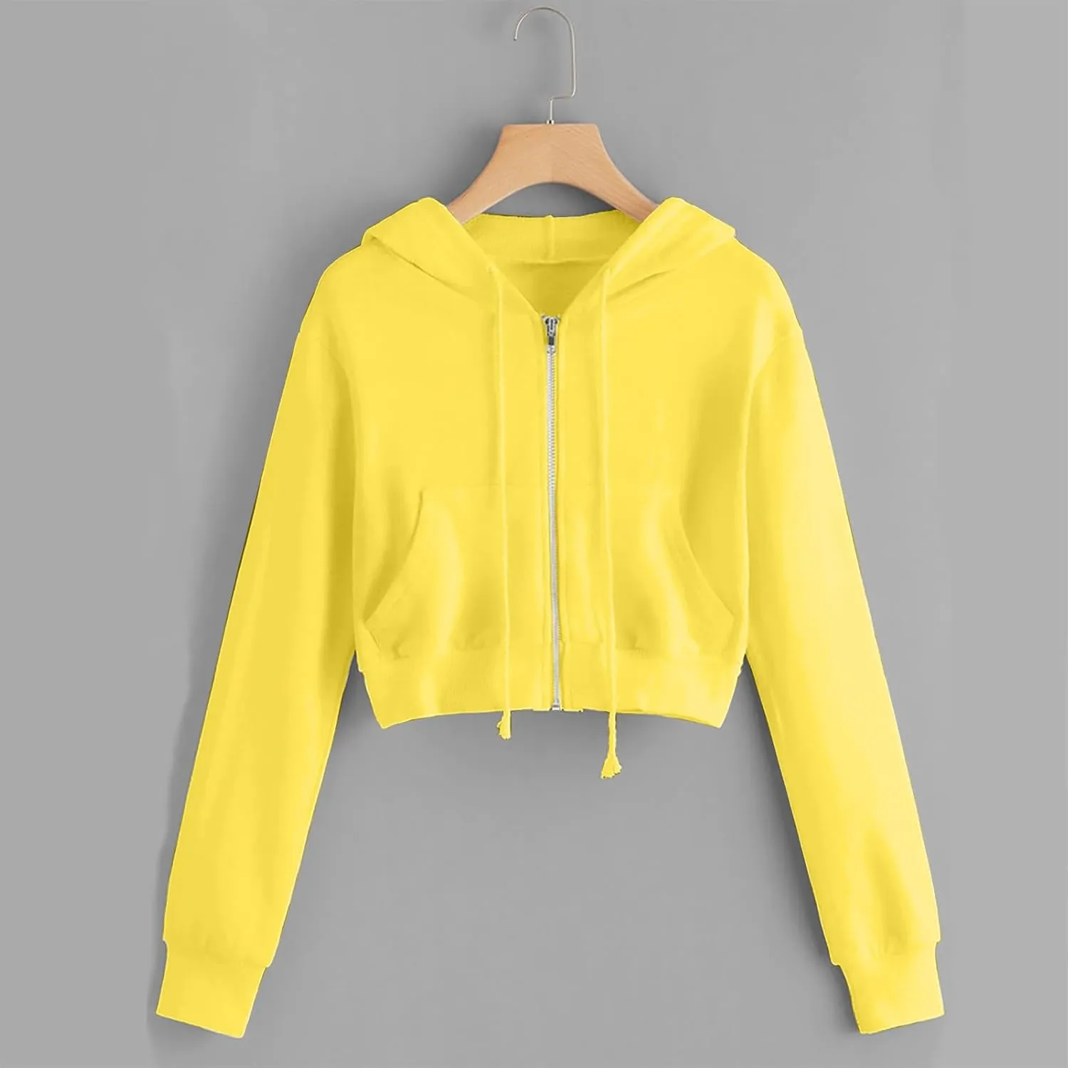 Cropped Hoodie for Women Fashion Zip Up Track Jackets Long Sleeve Athletic Sports Casual Sweatshirts with Pockets