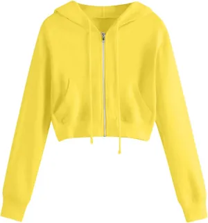 Cropped Hoodie for Women Fashion Zip Up Track Jackets Long Sleeve Athletic Sports Casual Sweatshirts with Pockets