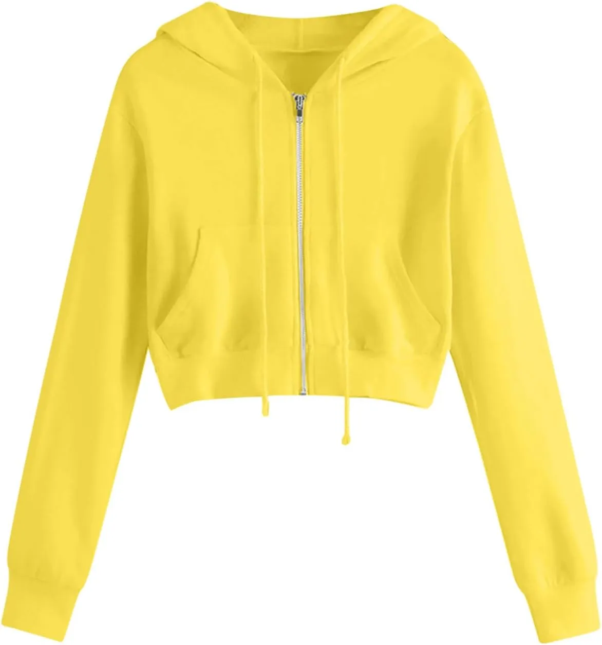 Cropped Hoodie for Women Fashion Zip Up Track Jackets Long Sleeve Athletic Sports Casual Sweatshirts with Pockets