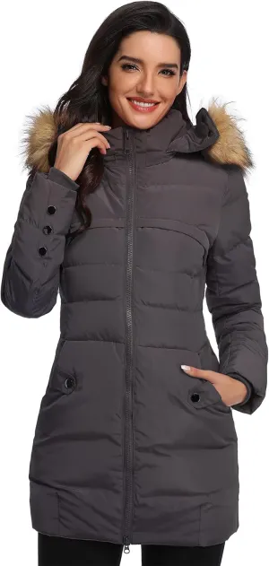 Epsion Women's Hooded Thickened Long Down Jacket Winter Down Parka Puffer Jacket