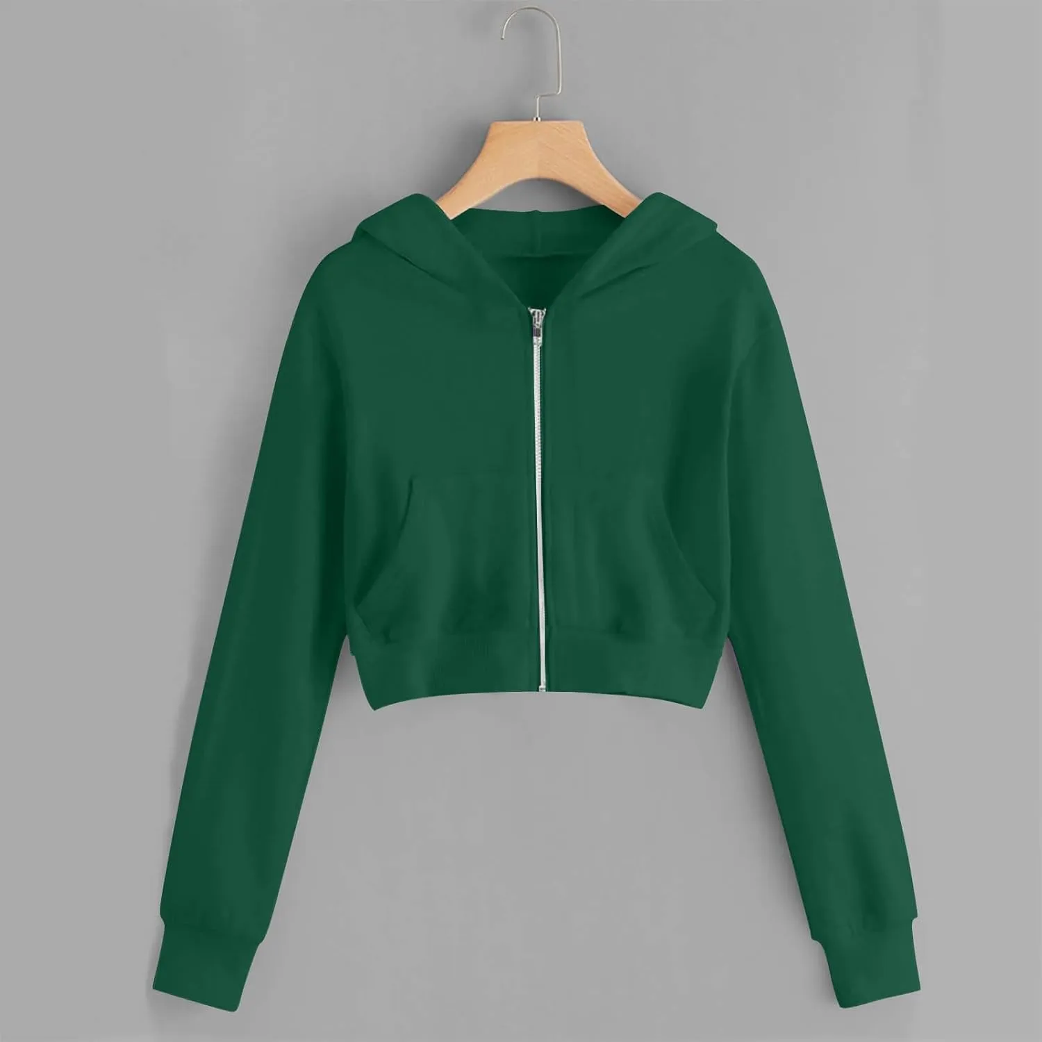 Fall Cropped Jackets Womens Zip Up Hoodies Casual Long Sleeve Hooded Sweatshirts Crop Tops Outwear Fashion Outfits