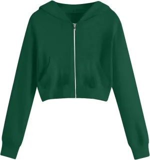 Fall Cropped Jackets Womens Zip Up Hoodies Casual Long Sleeve Hooded Sweatshirts Crop Tops Outwear Fashion Outfits