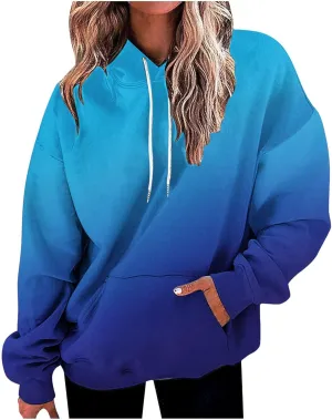 Fashion Tie Dye Hoodies For Women Pocket Long Sleeve Drawstring Oversized Pullover Fall Winter Gradient Sweatshirts