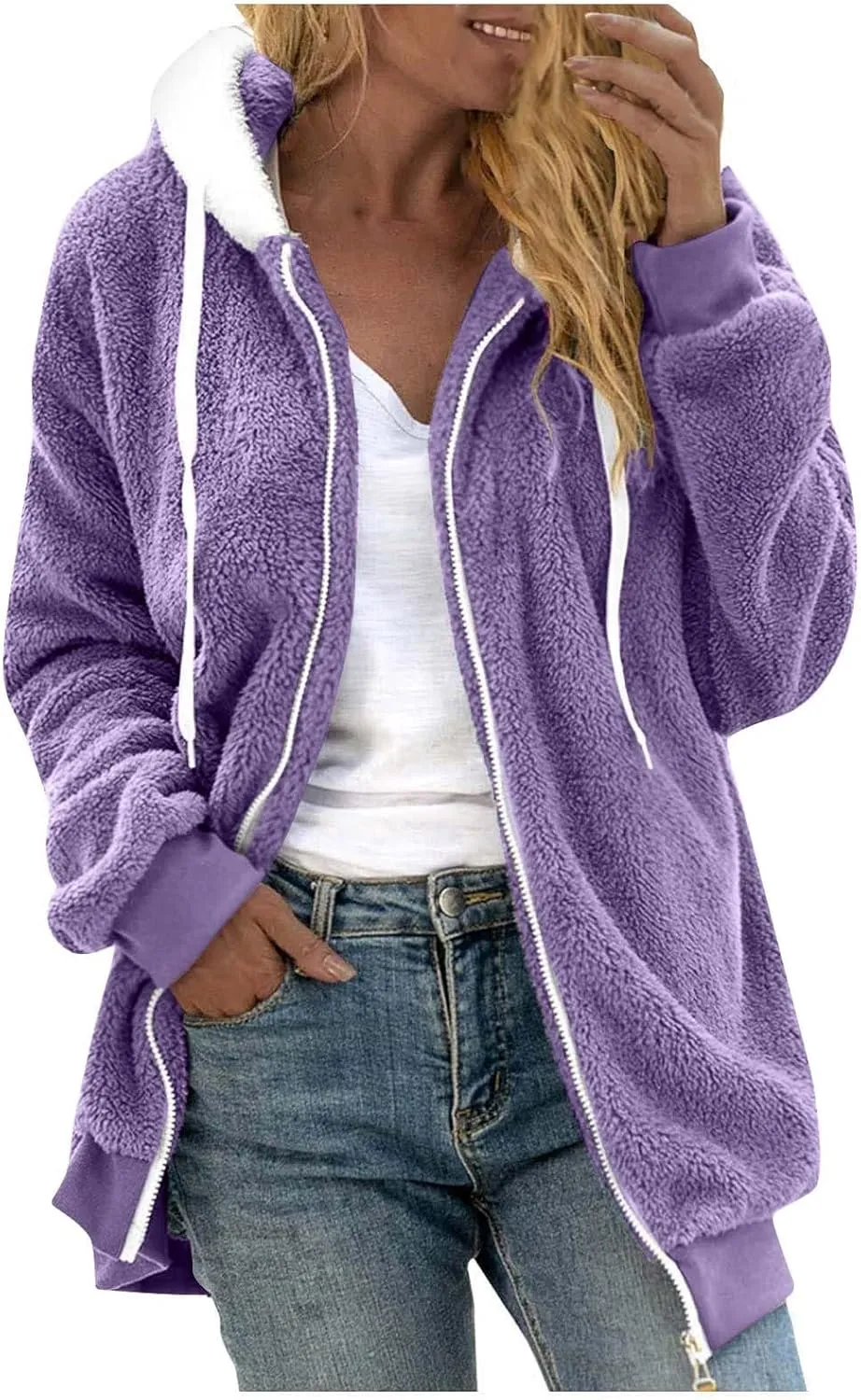 Fleece Jacket Women Sherpa-Lined Zip Up Long Sleeve Zip Up Hoodie Women Winter Jackets For Women Fall Jackets For Women 2024