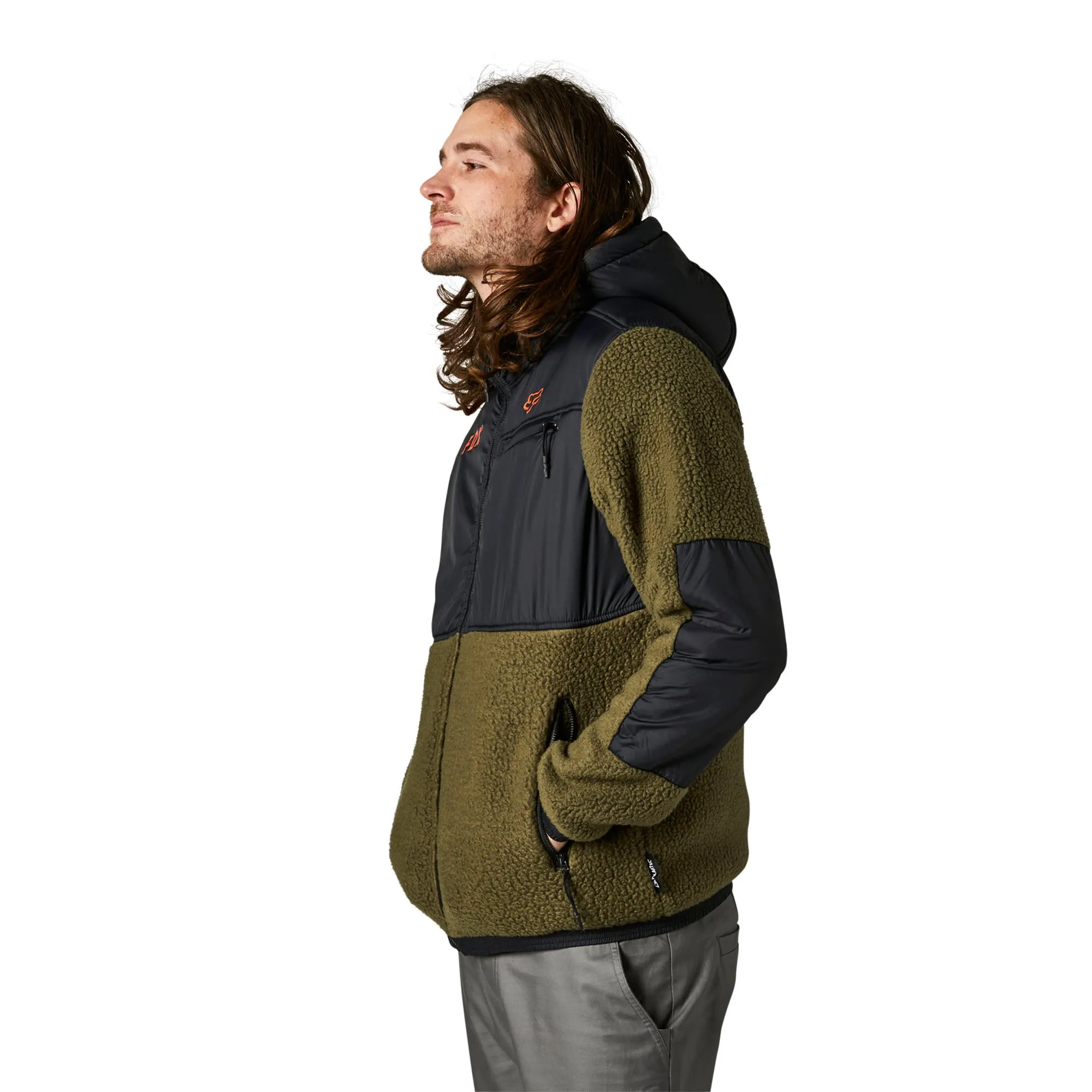 Fox Racing  Mens Fatigue Green Dayton Zip Fleece Hoodie Warm Thermal Pro Jacket