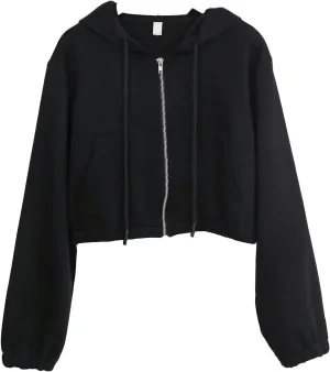 Full Zip Up Hoodies For Women Long Sleeve Cropped Hooded Sweatshirts Fall Casual Drawstring Jackets Y2k Clothes