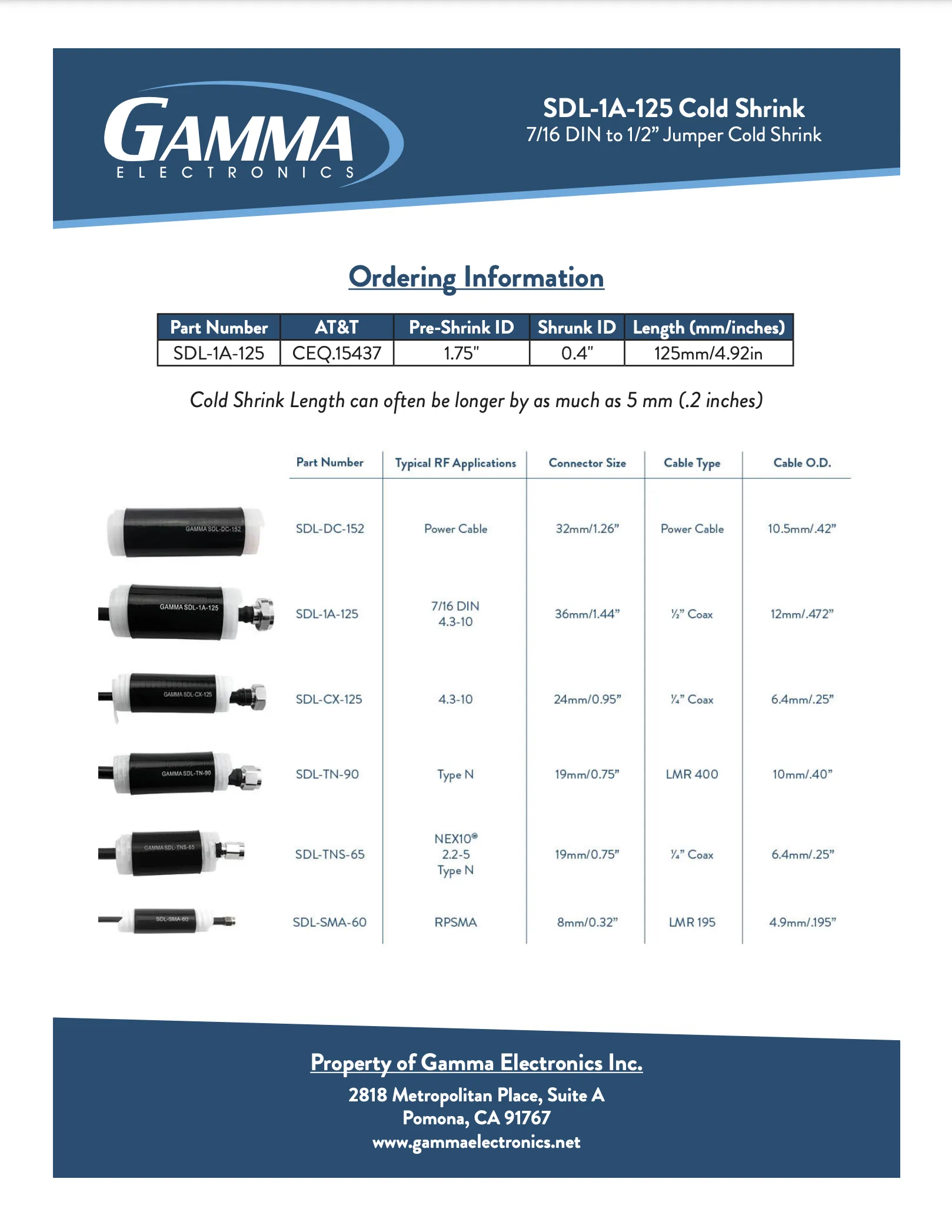 Gamma SDL-1A-125 Cold Shrink Tubing
