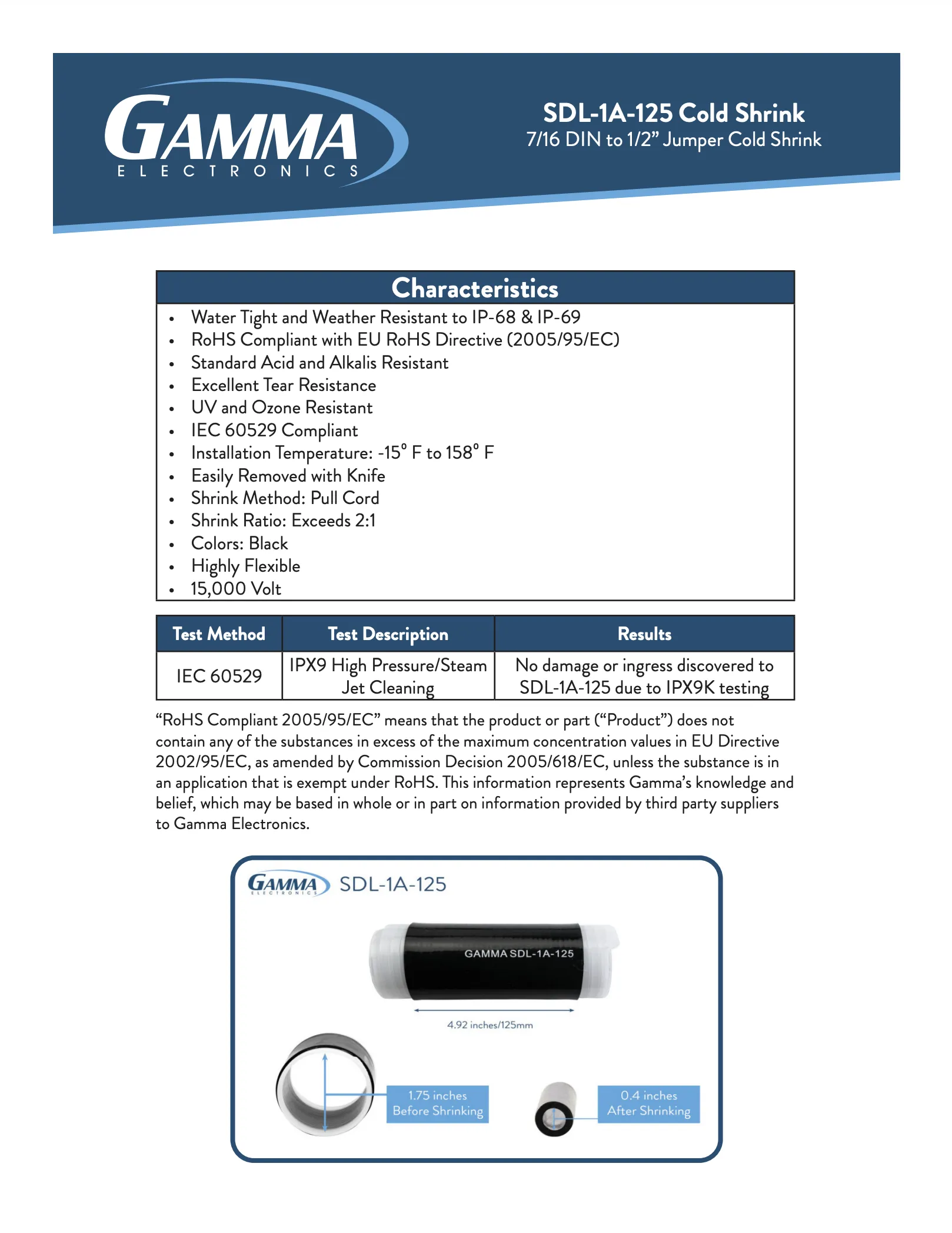 Gamma SDL-1A-125 Cold Shrink Tubing