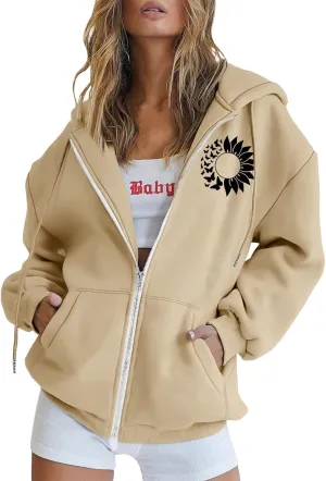 GIERIDUC Womens Fashion Sweater Cardigans Casual Long Sleeve Zip Up Hooded Sweatshirts Jacket Trendy Clothes Y2K Hoodies 2024