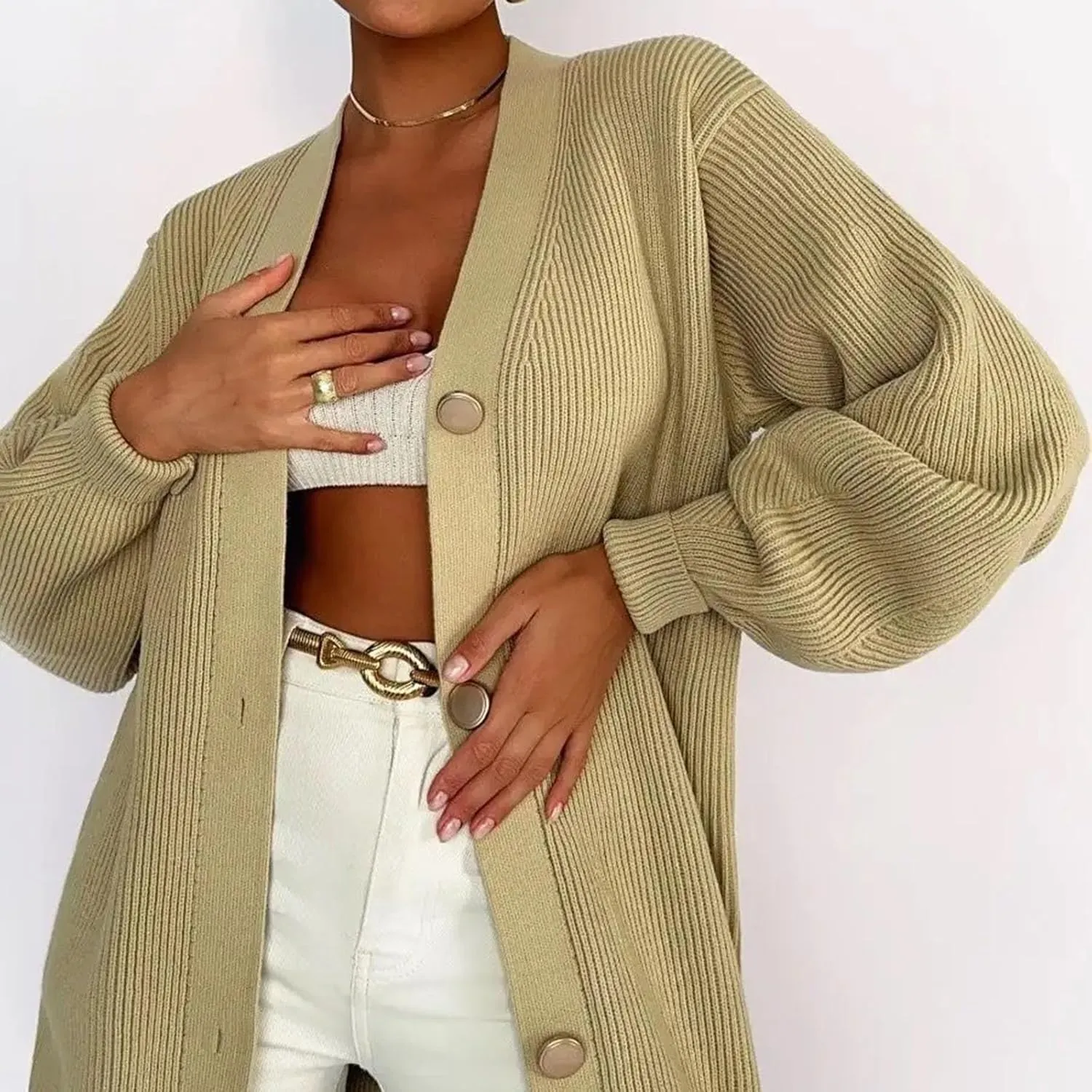 HGps8w Long Cardigans for Women Button Down V Neck Casual Long Sleeve Cozy Chunky Knit Outerwear Jackets