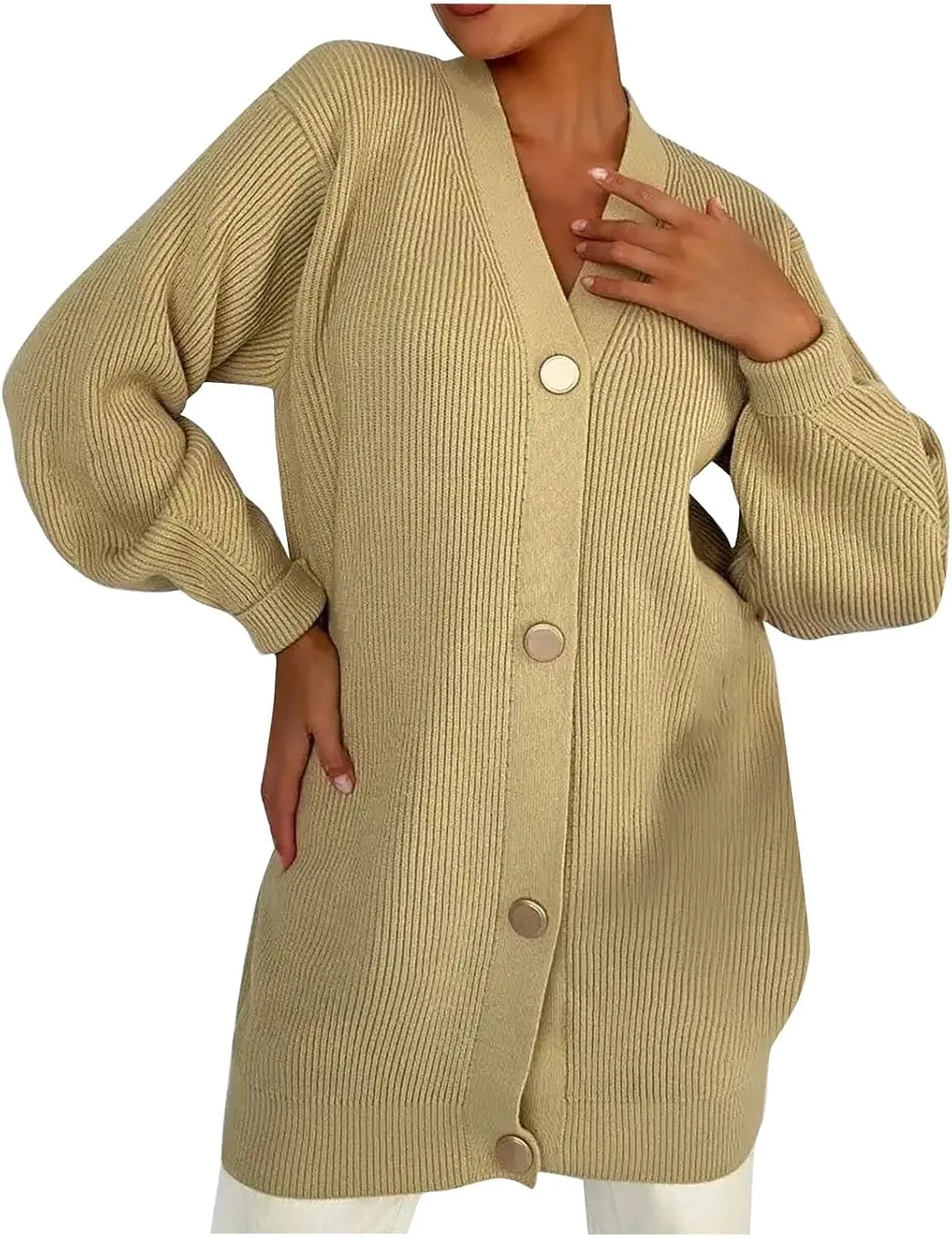 HGps8w Long Cardigans for Women Button Down V Neck Casual Long Sleeve Cozy Chunky Knit Outerwear Jackets