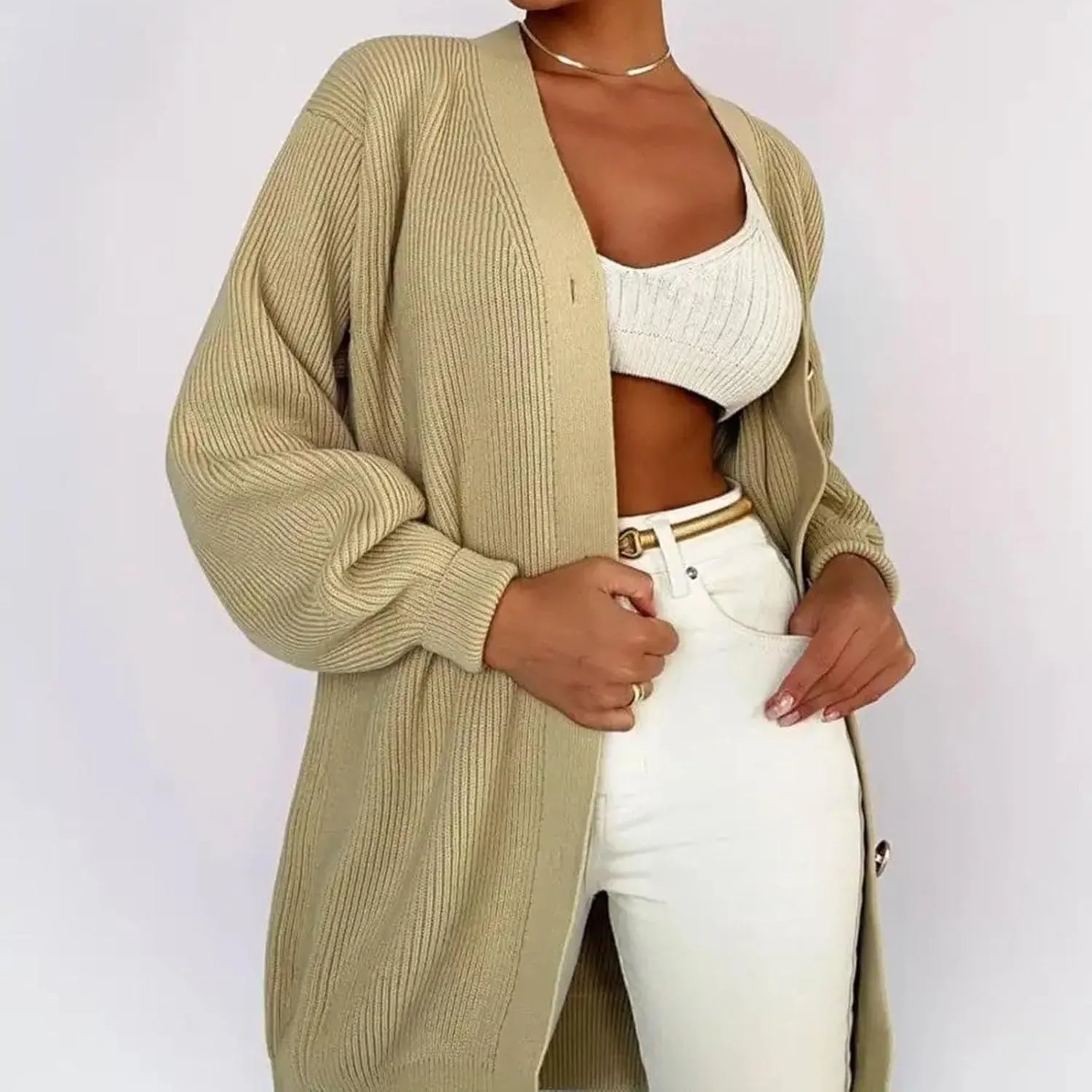 HGps8w Long Cardigans for Women Button Down V Neck Casual Long Sleeve Cozy Chunky Knit Outerwear Jackets