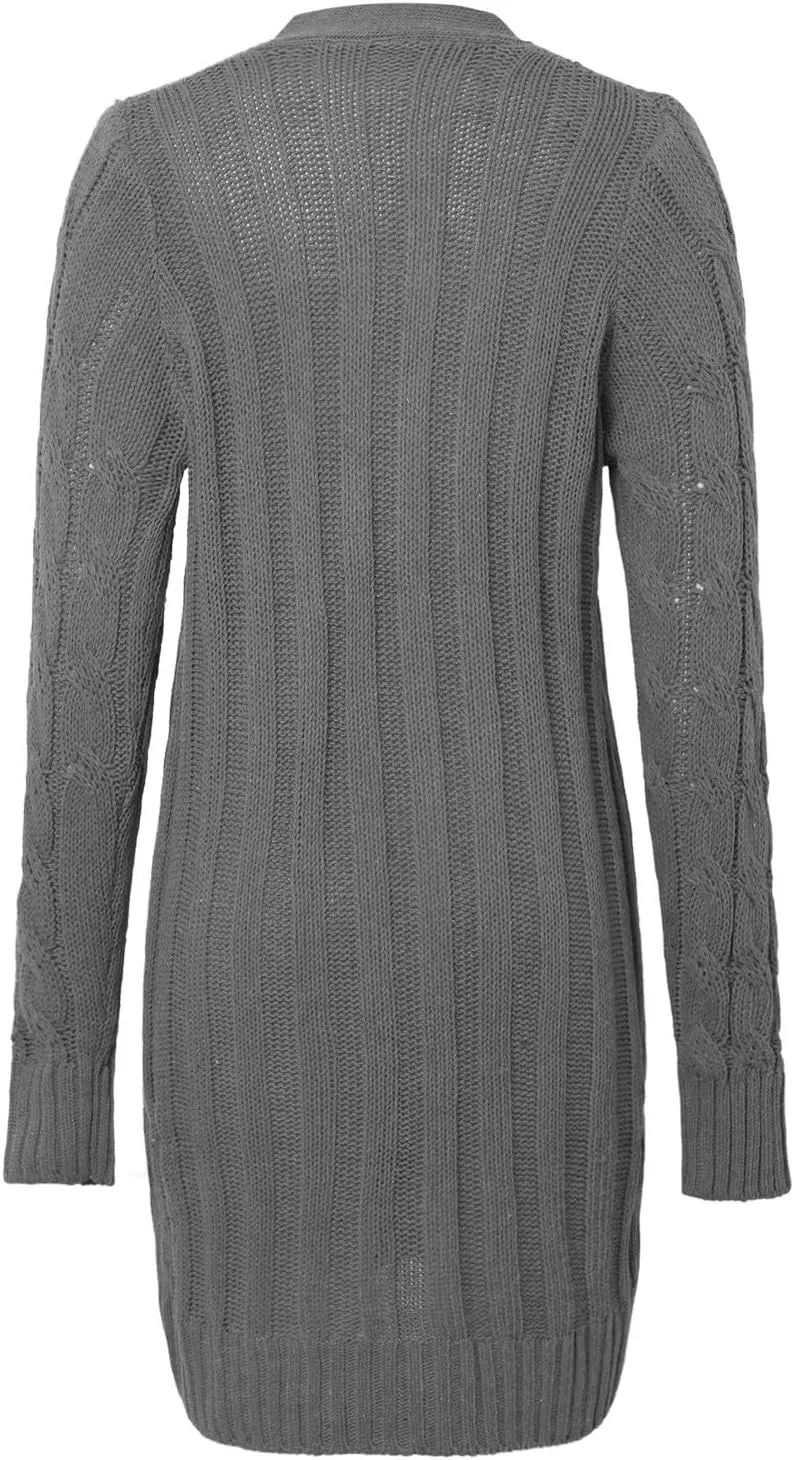 iLH Women's Long Sleeve Knitted Cardigan Fall Winter Chunky Open Front Sweater Button Knitted Long Jacket With Pockets