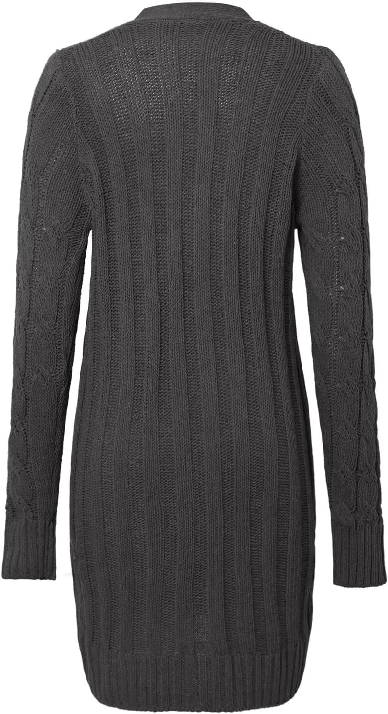 iLH Women's Long Sleeve Knitted Cardigan Fall Winter Chunky Open Front Sweater Button Knitted Long Jacket With Pockets