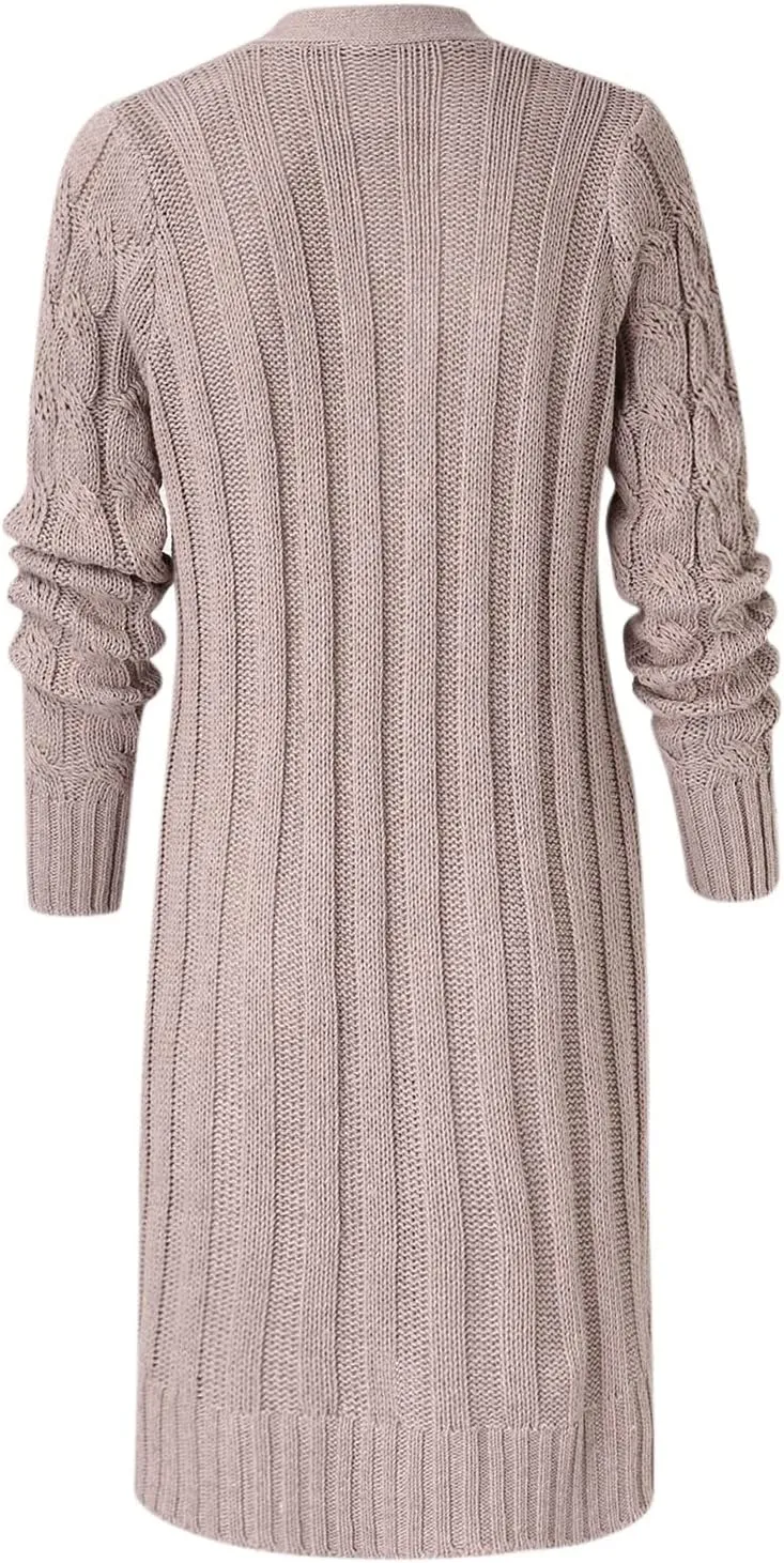 iLH Women's Long Sleeve Knitted Cardigan Fall Winter Chunky Open Front Sweater Button Knitted Long Jacket With Pockets