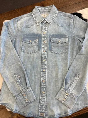 KIMES RANCH WOMENS KC TENCEL SNAP BUTTON UP (LIGHT BLUE)