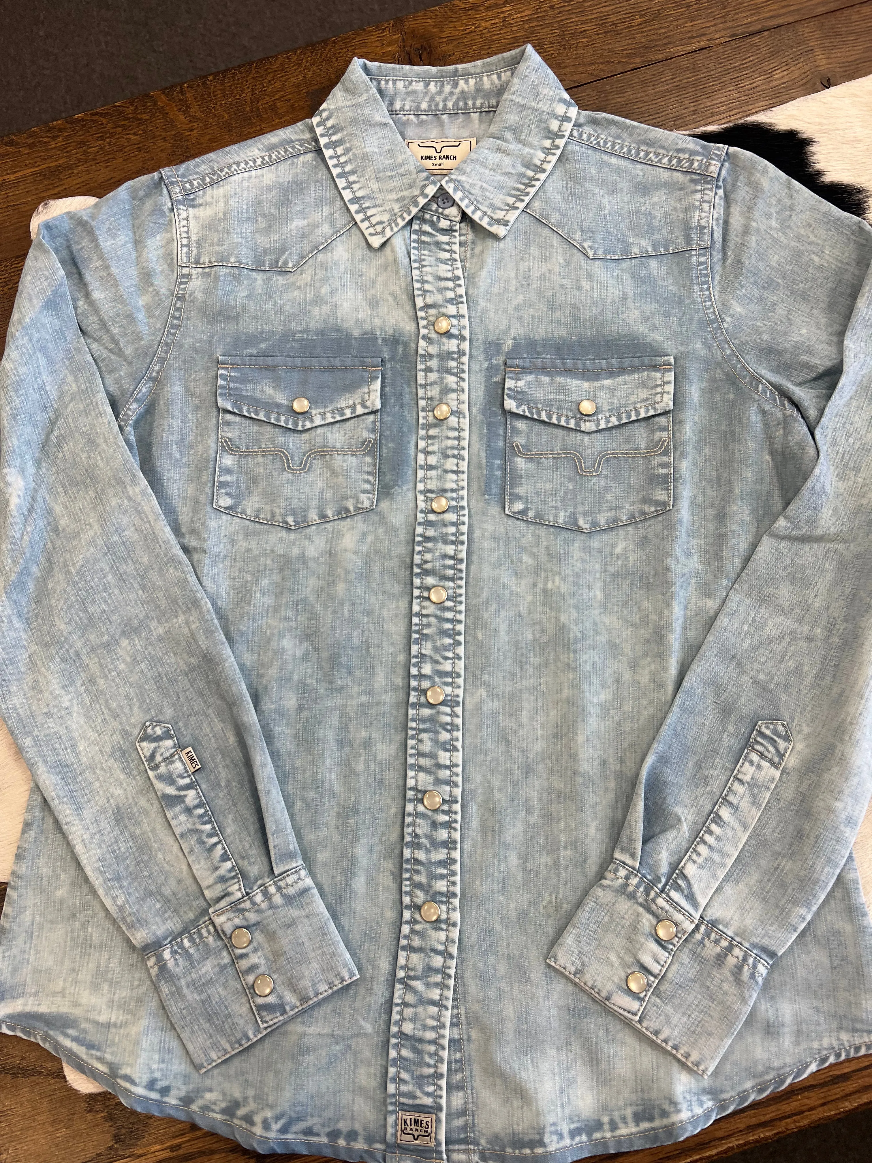 KIMES RANCH WOMENS KC TENCEL SNAP BUTTON UP (LIGHT BLUE)