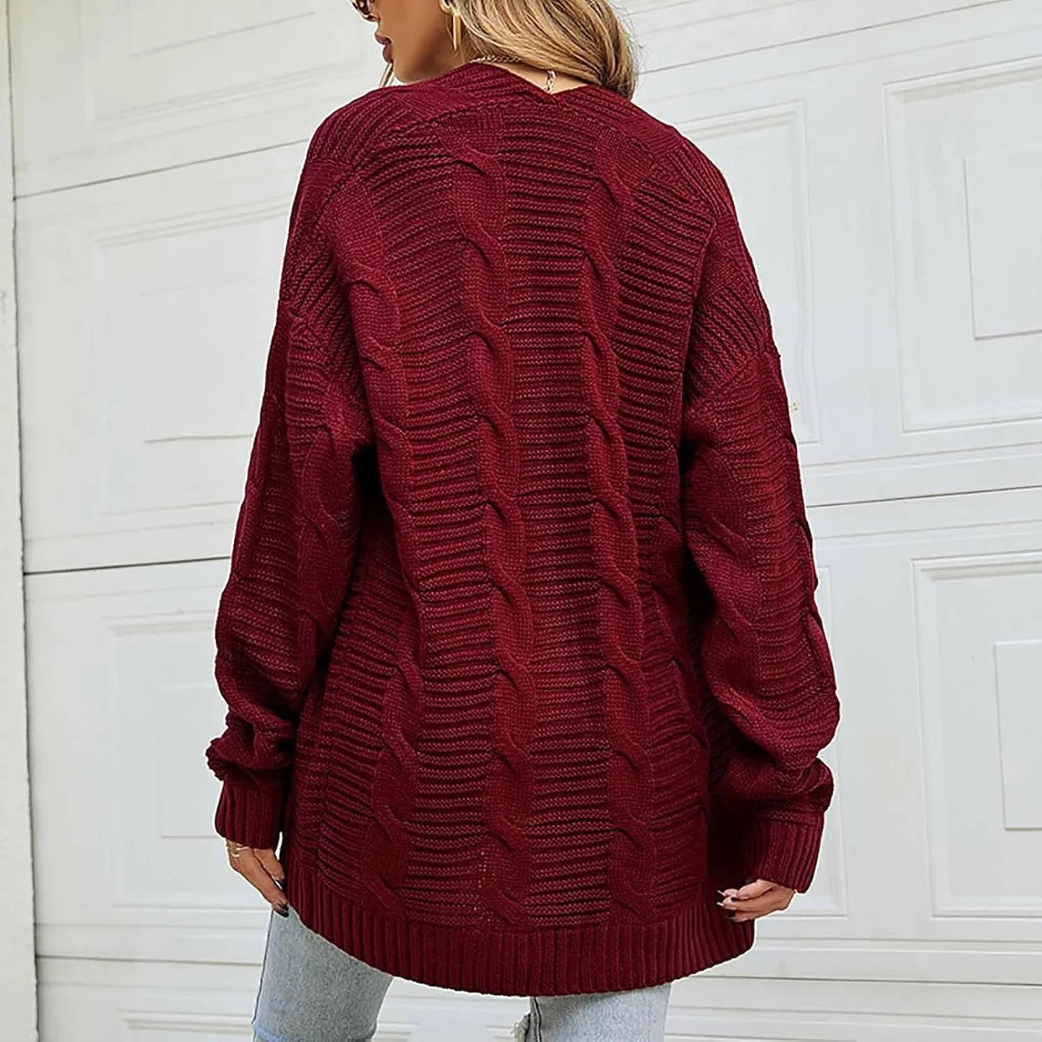 Lightweight Cardigan Sweaters Long Sleeve Cardigan Cable Knit Open Front Cardigan with Pockets