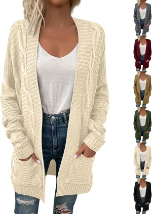 Lightweight Cardigan Sweaters Long Sleeve Cardigan Cable Knit Open Front Cardigan with Pockets