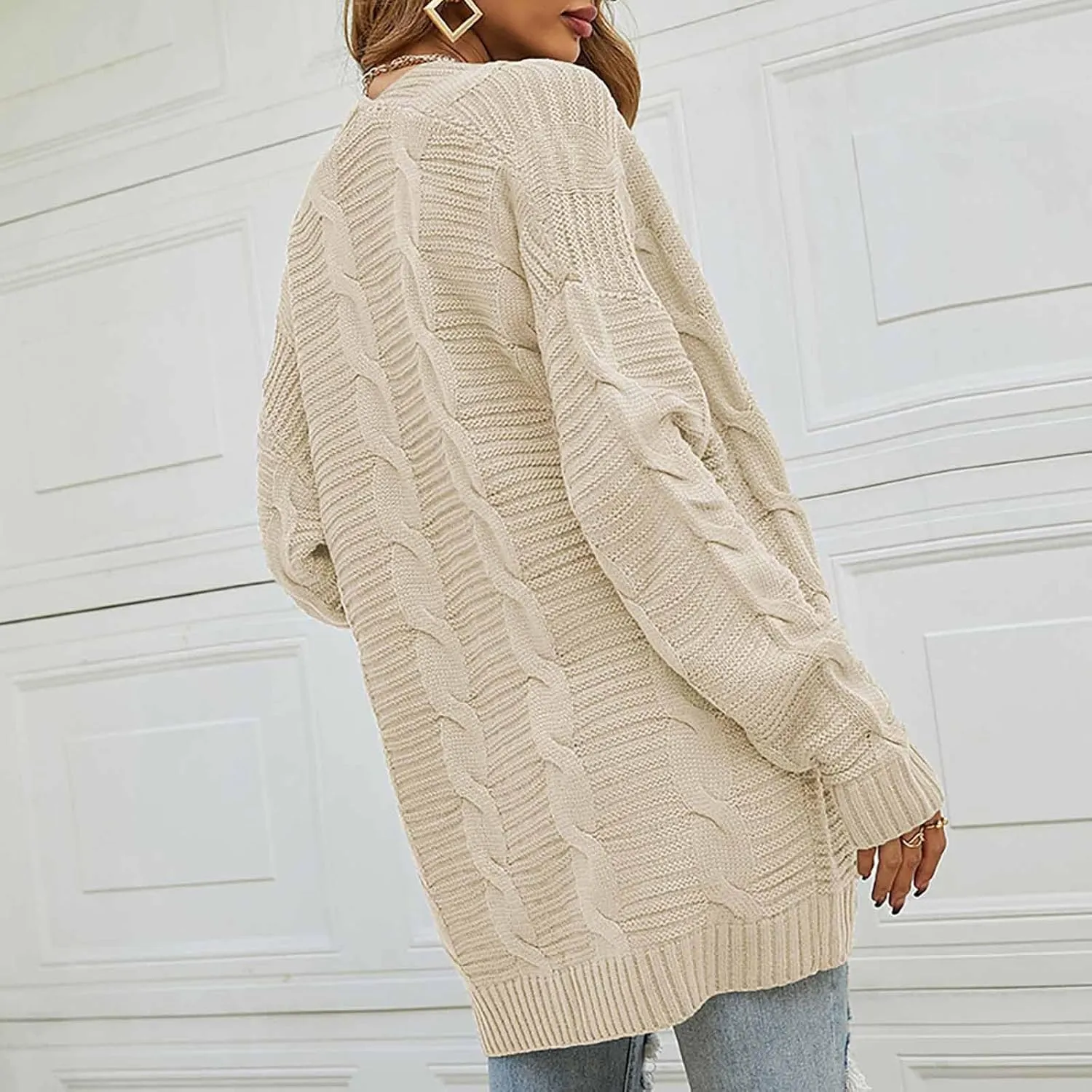 Lightweight Cardigan Sweaters Long Sleeve Cardigan Cable Knit Open Front Cardigan with Pockets