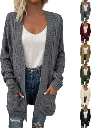 Lightweight Cardigan Sweaters Long Sleeve Cardigan Cable Knit Open Front Cardigan with Pockets