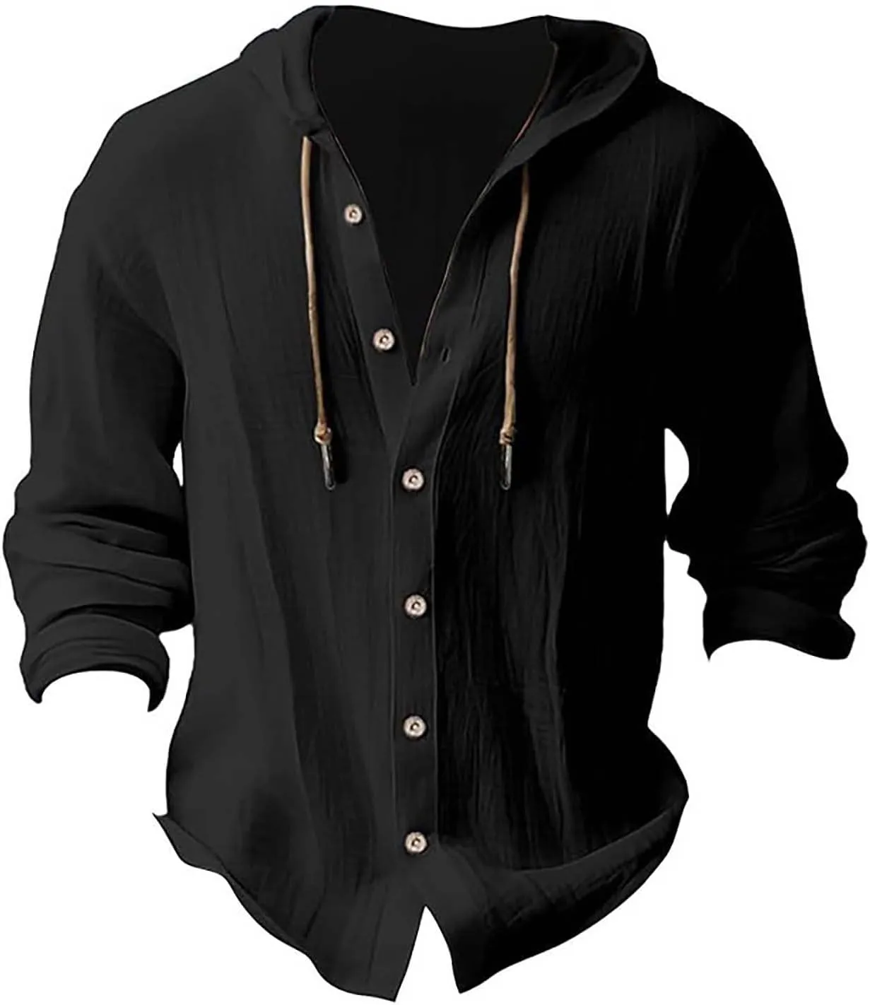 Linen Hoodie Men Casual Summer Hawaiian Untucked Shirts Lightweight Loose Fit Hooded V Neck Button Up Linen Shirts