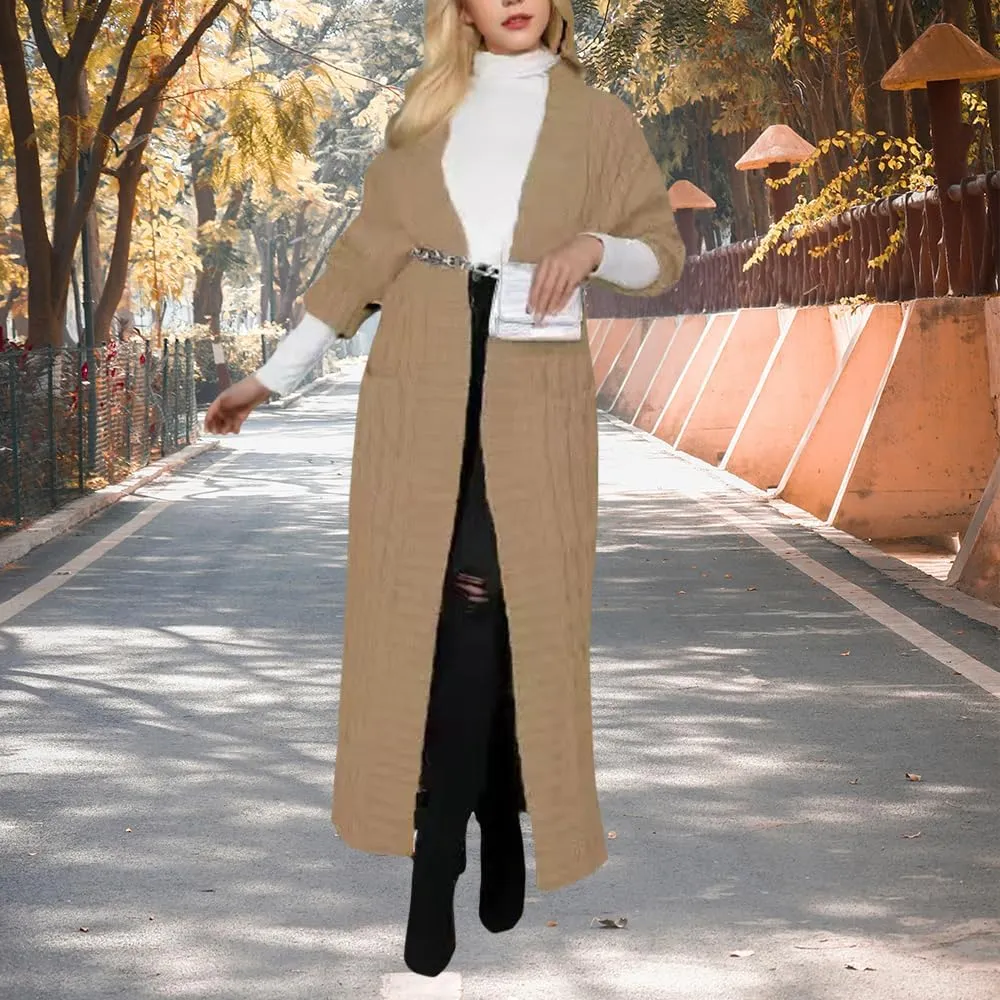 Long Cardigan for Women Fall Open Front Cable Knit Floor Length Cardigans Long Sleeve Duster Cardigans with Pockets