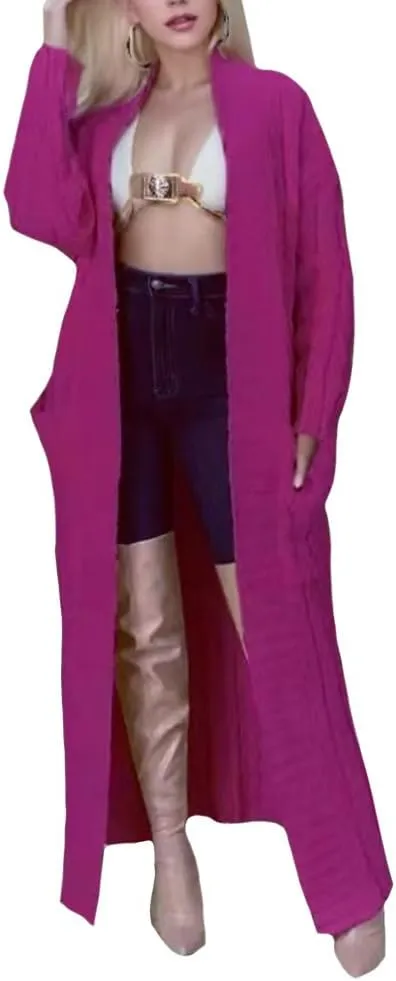 Long Cardigan for Women Fall Open Front Cable Knit Floor Length Cardigans Long Sleeve Duster Cardigans with Pockets