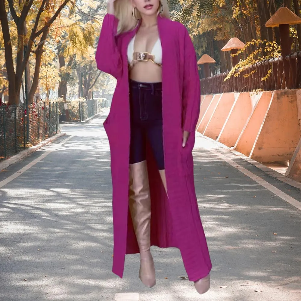 Long Cardigan for Women Fall Open Front Cable Knit Floor Length Cardigans Long Sleeve Duster Cardigans with Pockets