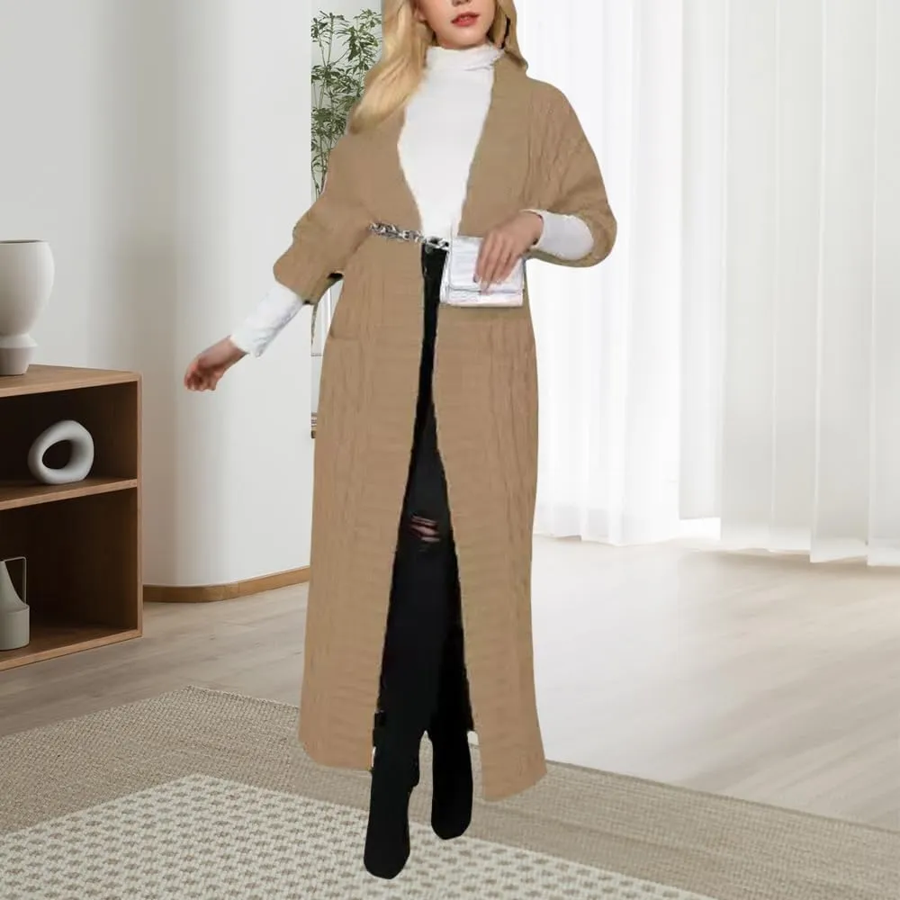 Long Cardigan for Women Fall Open Front Cable Knit Floor Length Cardigans Long Sleeve Duster Cardigans with Pockets