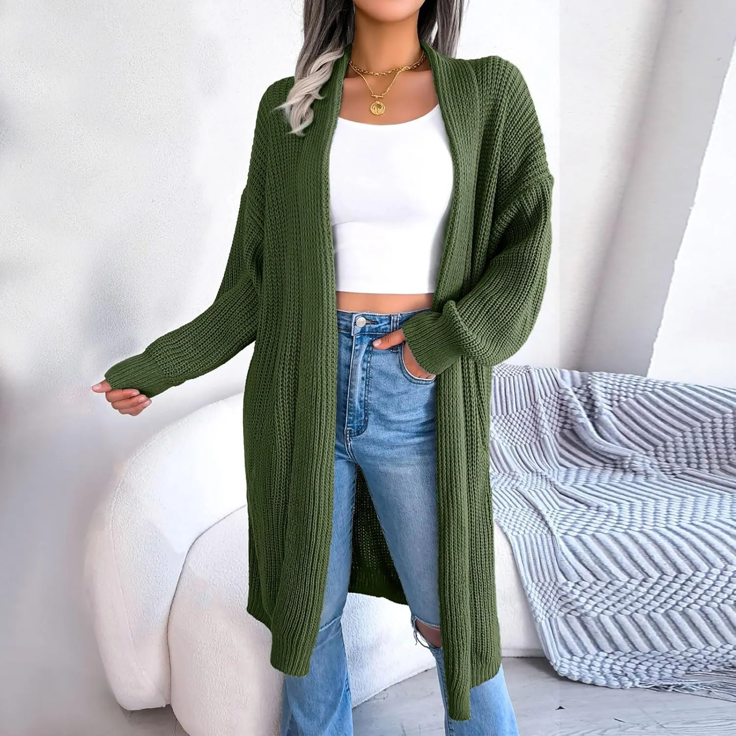 Long Cardigans for Women Cable Cable Knit Long Sleeve Open Front Cardigan Comfy Soft Slouchy Sweaters