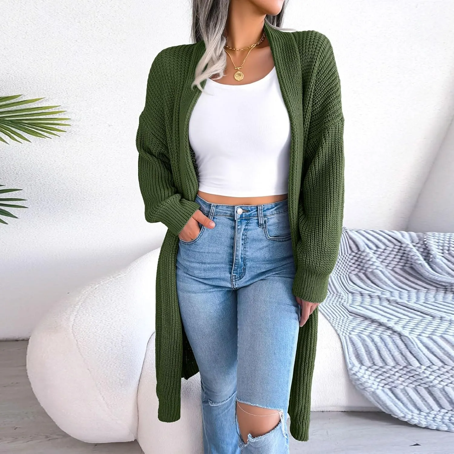 Long Cardigans for Women Cable Cable Knit Long Sleeve Open Front Cardigan Comfy Soft Slouchy Sweaters