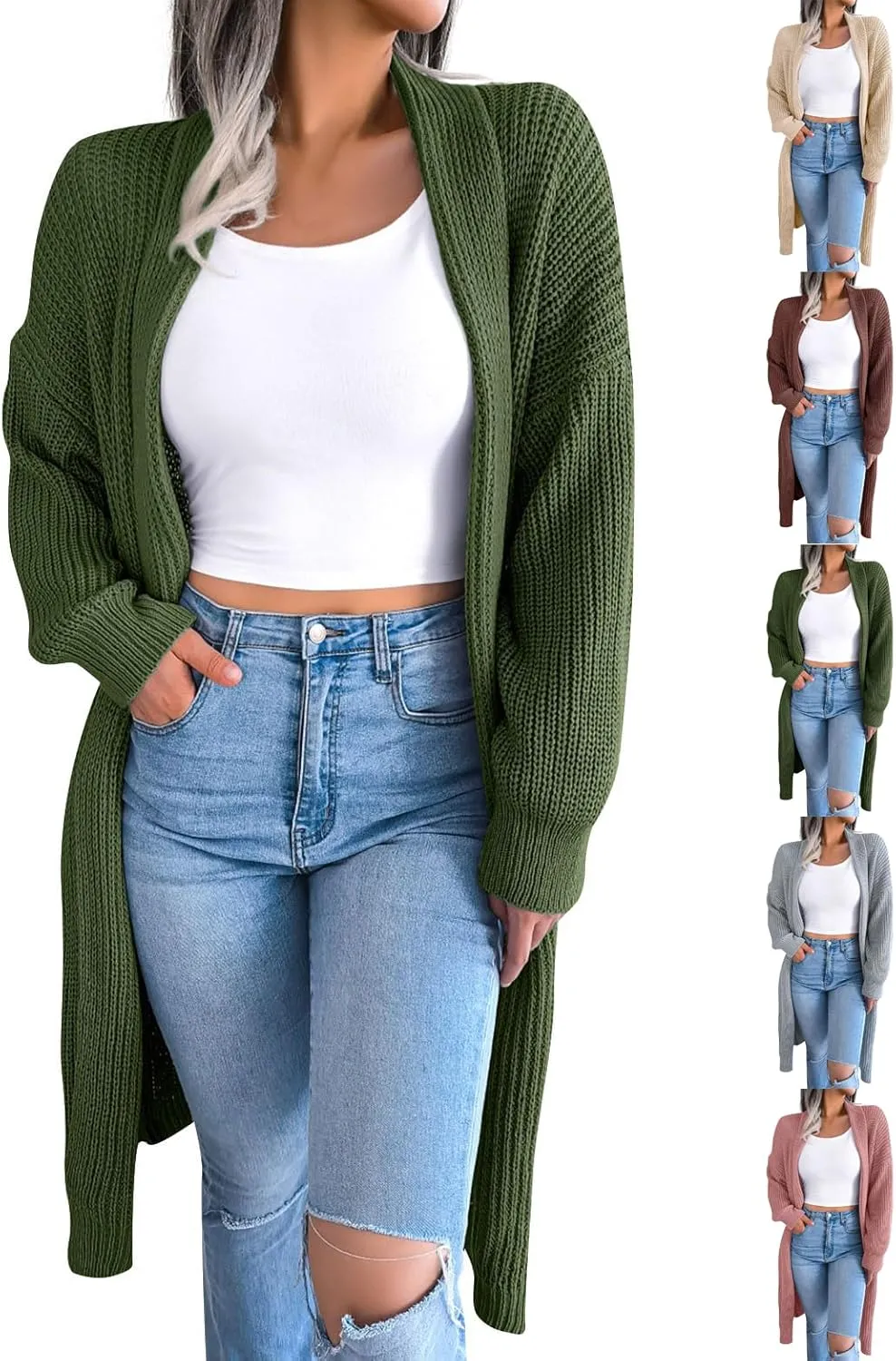 Long Cardigans for Women Cable Cable Knit Long Sleeve Open Front Cardigan Comfy Soft Slouchy Sweaters