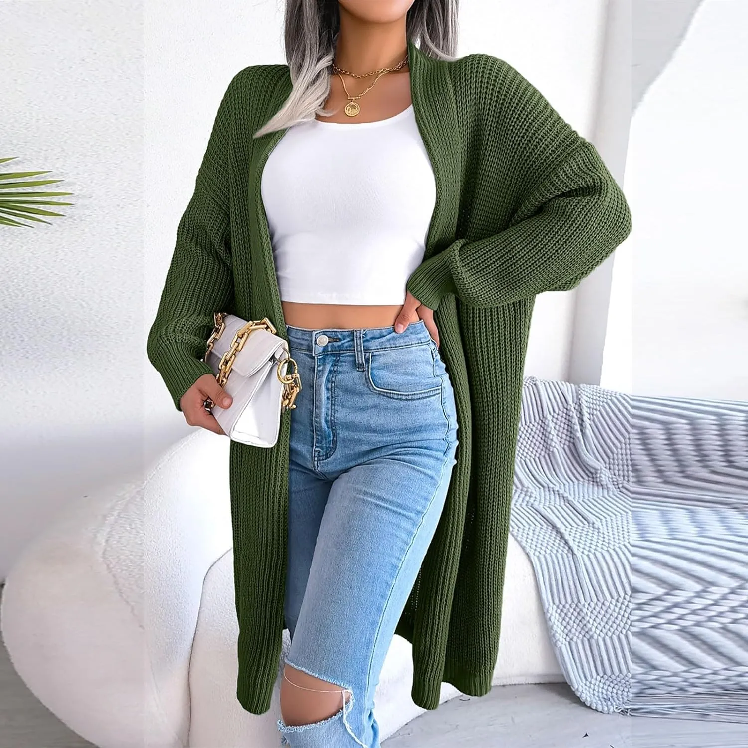 Long Cardigans for Women Cable Cable Knit Long Sleeve Open Front Cardigan Comfy Soft Slouchy Sweaters