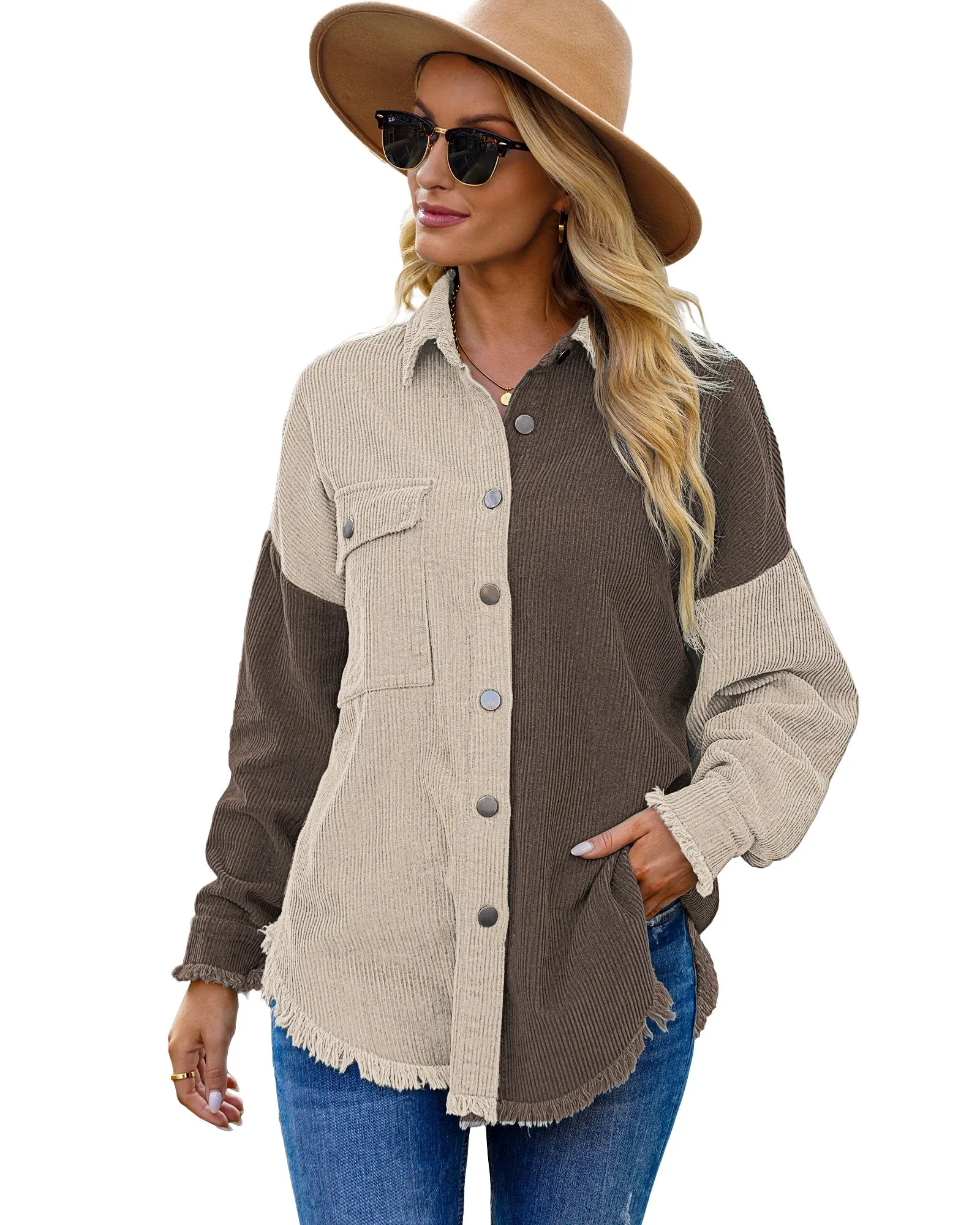 luvamia Womens Shacket Jacket Oversized Corduroy Button Down Shirt Long Sleeve Tops