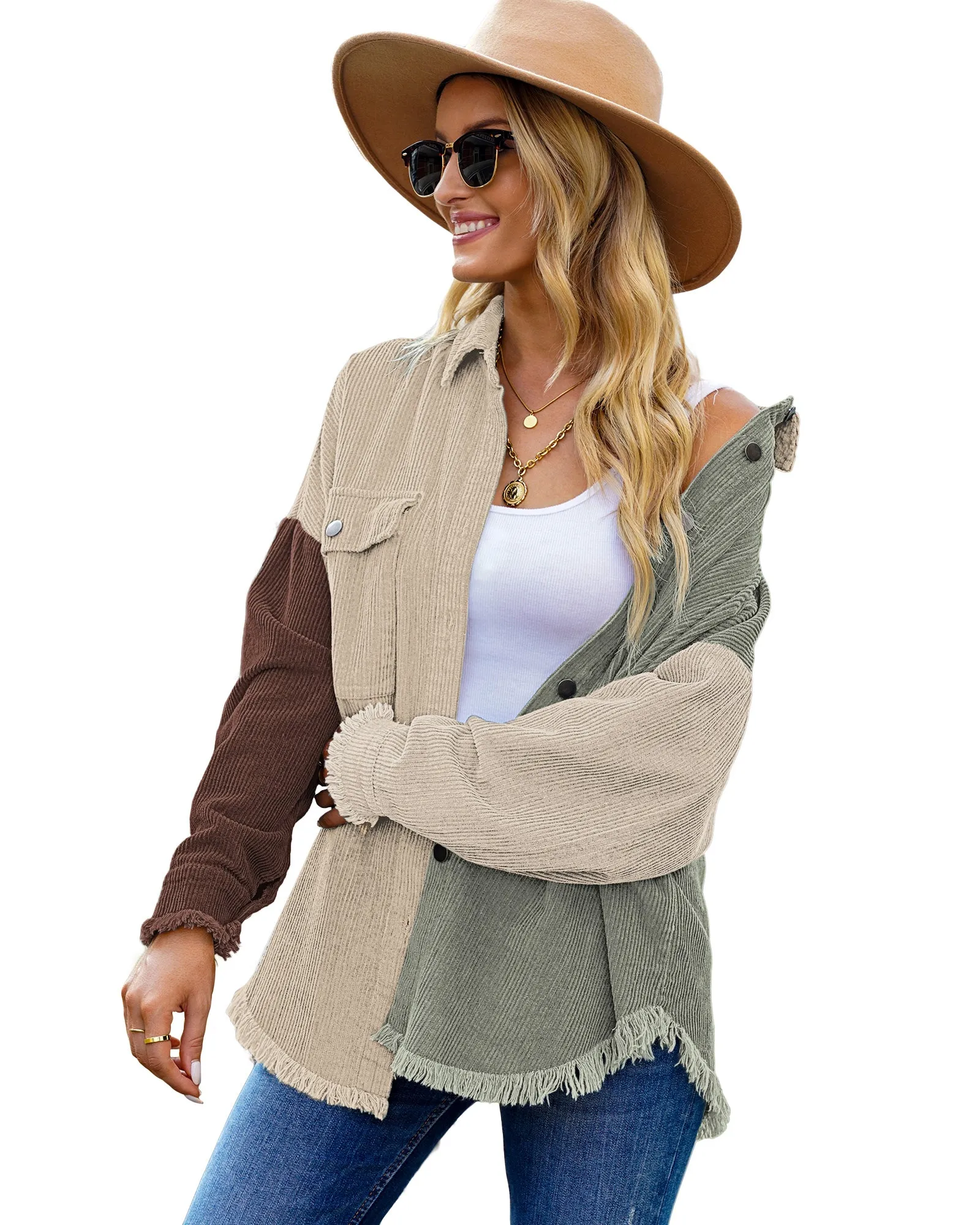 luvamia Womens Shacket Jacket Oversized Corduroy Button Down Shirt Long Sleeve Tops