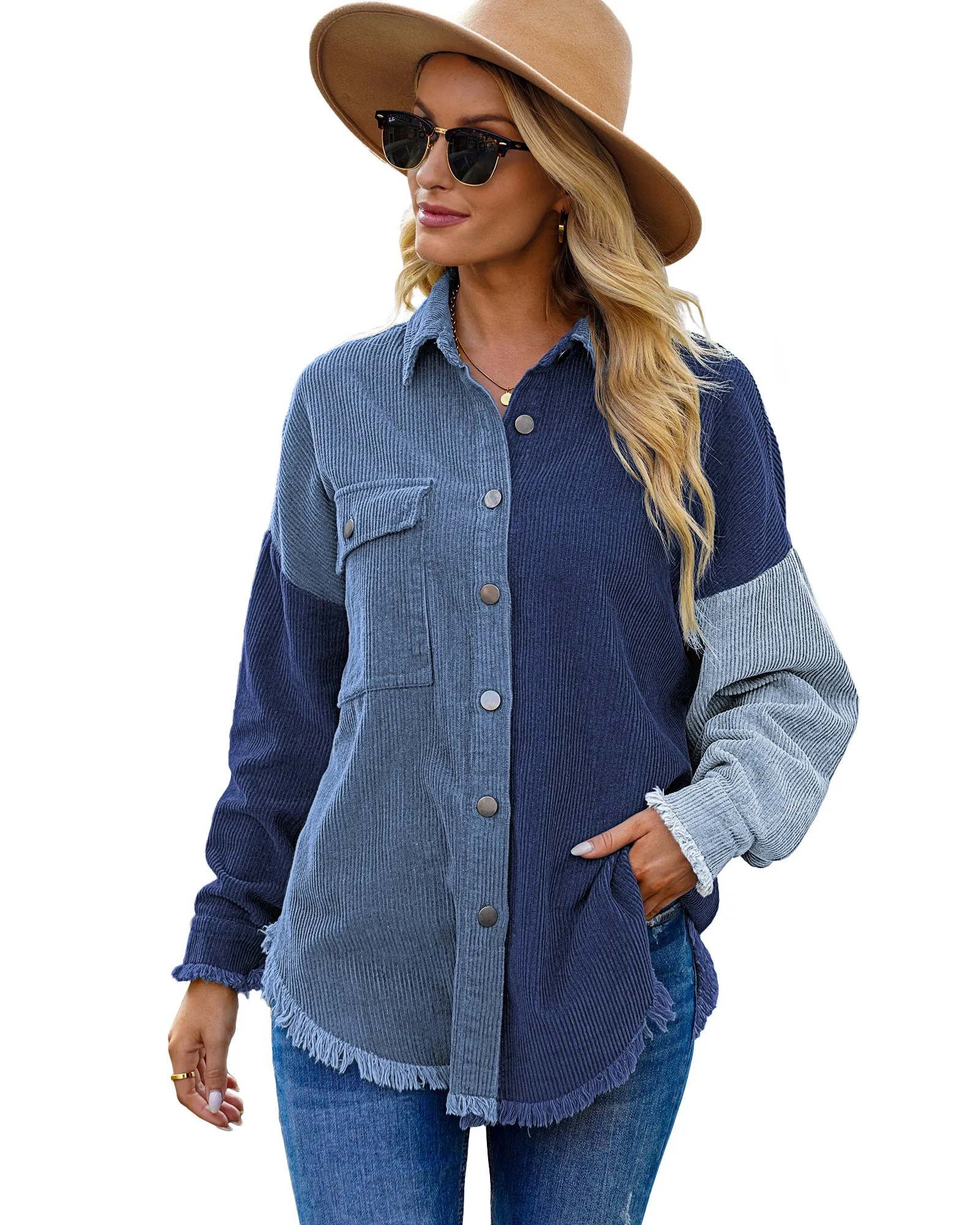 luvamia Womens Shacket Jacket Oversized Corduroy Button Down Shirt Long Sleeve Tops