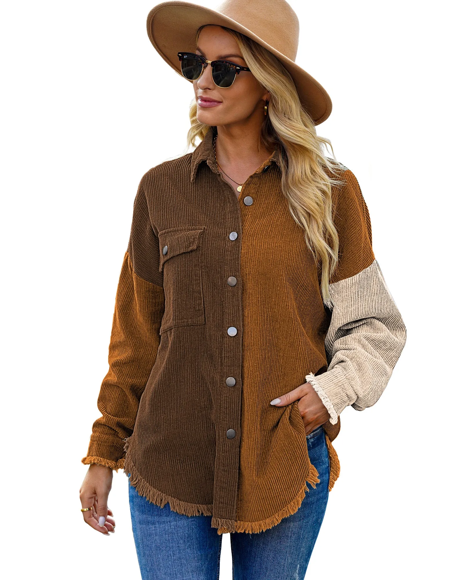 luvamia Womens Shacket Jacket Oversized Corduroy Button Down Shirt Long Sleeve Tops