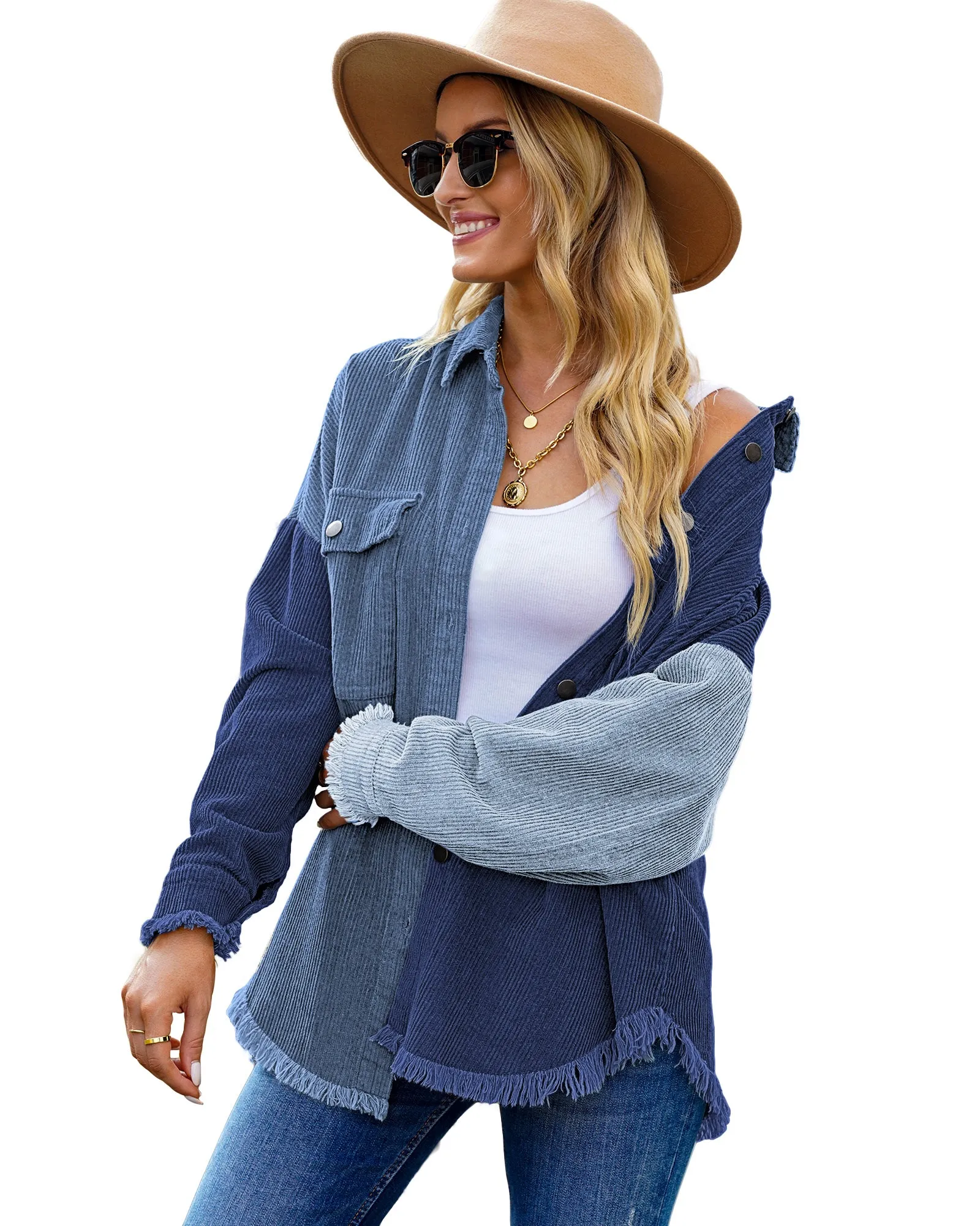 luvamia Womens Shacket Jacket Oversized Corduroy Button Down Shirt Long Sleeve Tops