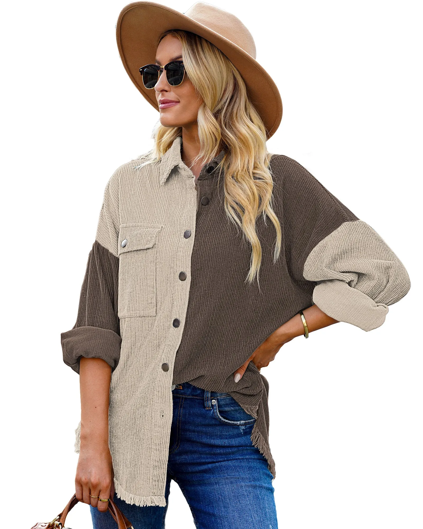 luvamia Womens Shacket Jacket Oversized Corduroy Button Down Shirt Long Sleeve Tops