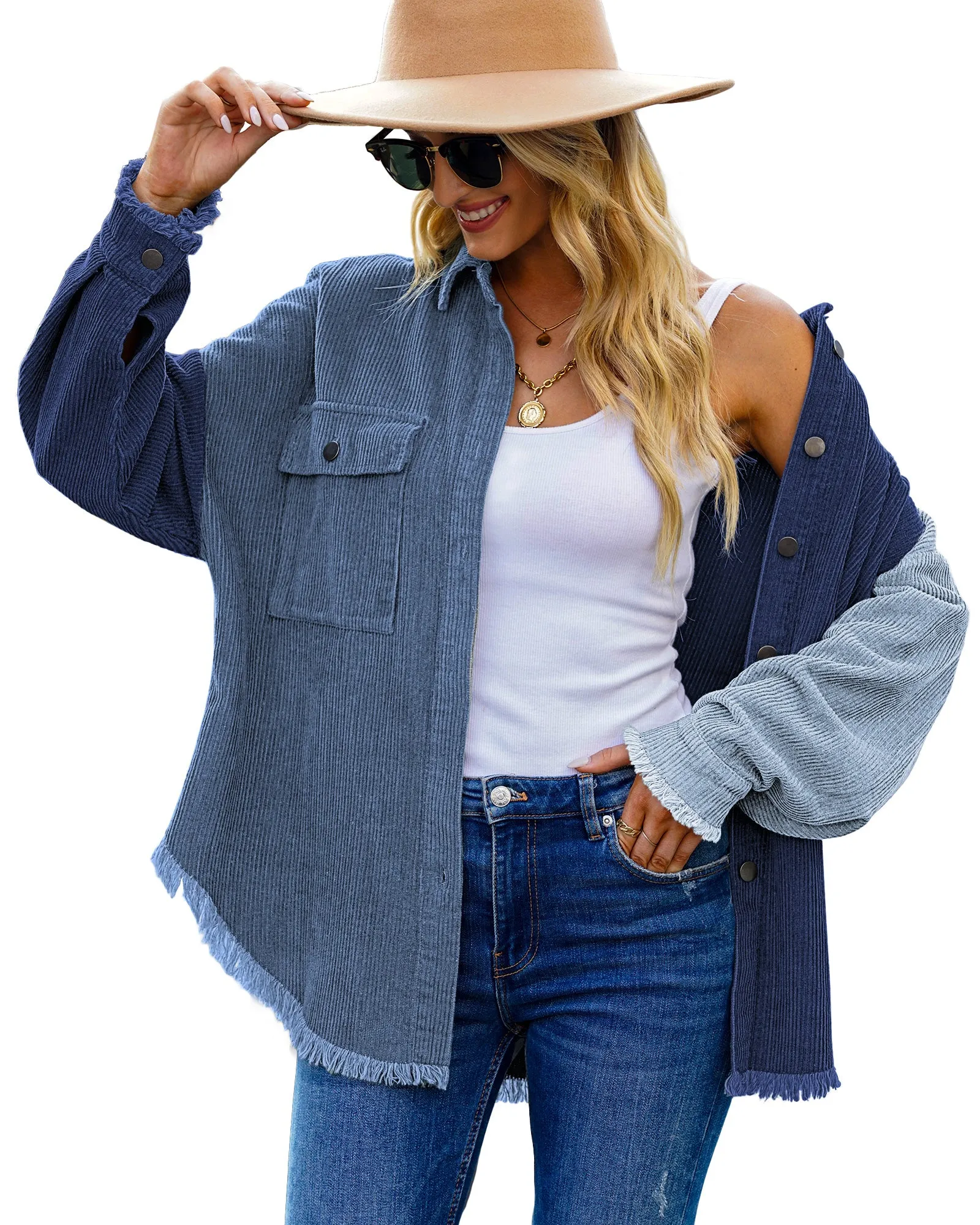 luvamia Womens Shacket Jacket Oversized Corduroy Button Down Shirt Long Sleeve Tops