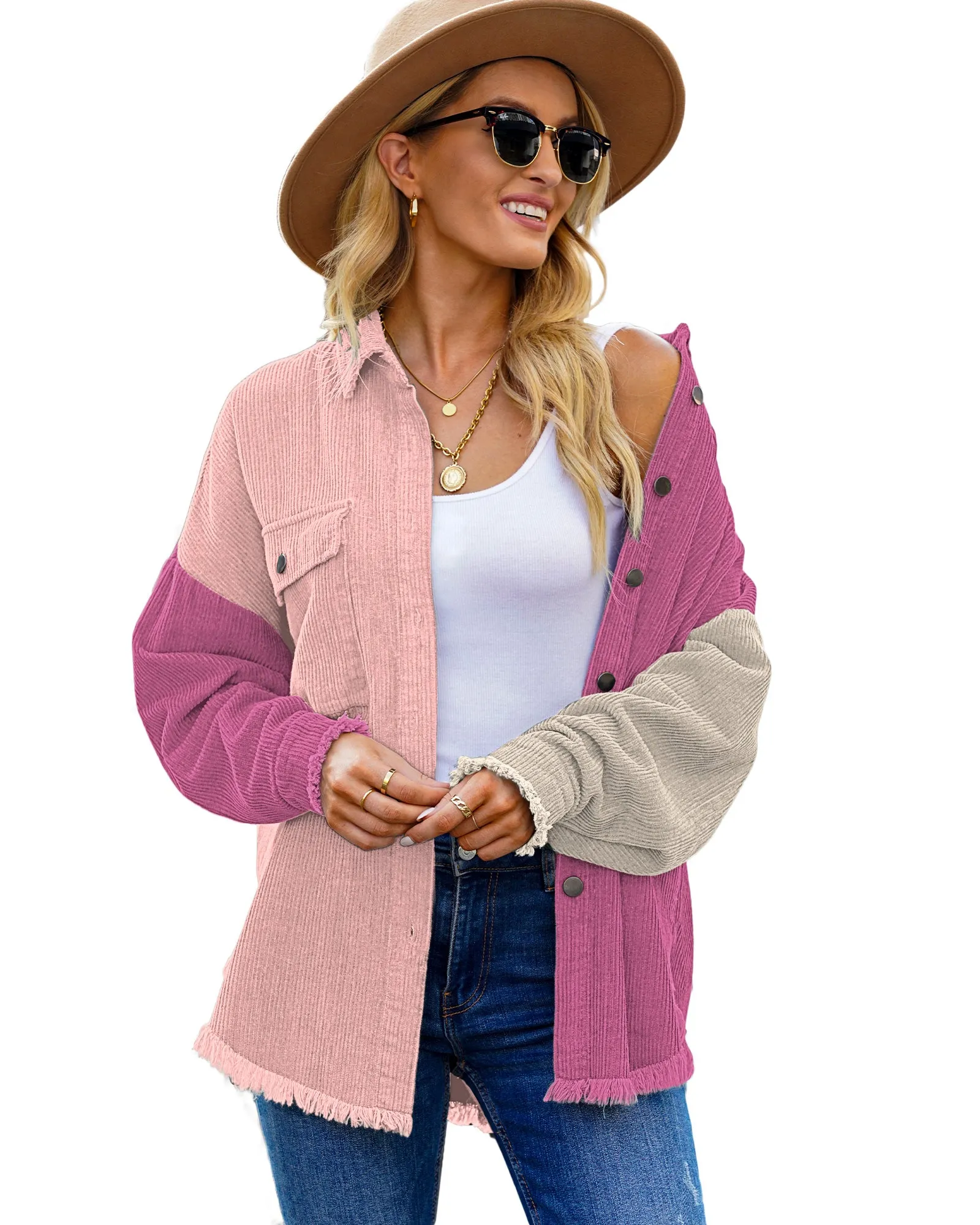 luvamia Womens Shacket Jacket Oversized Corduroy Button Down Shirt Long Sleeve Tops