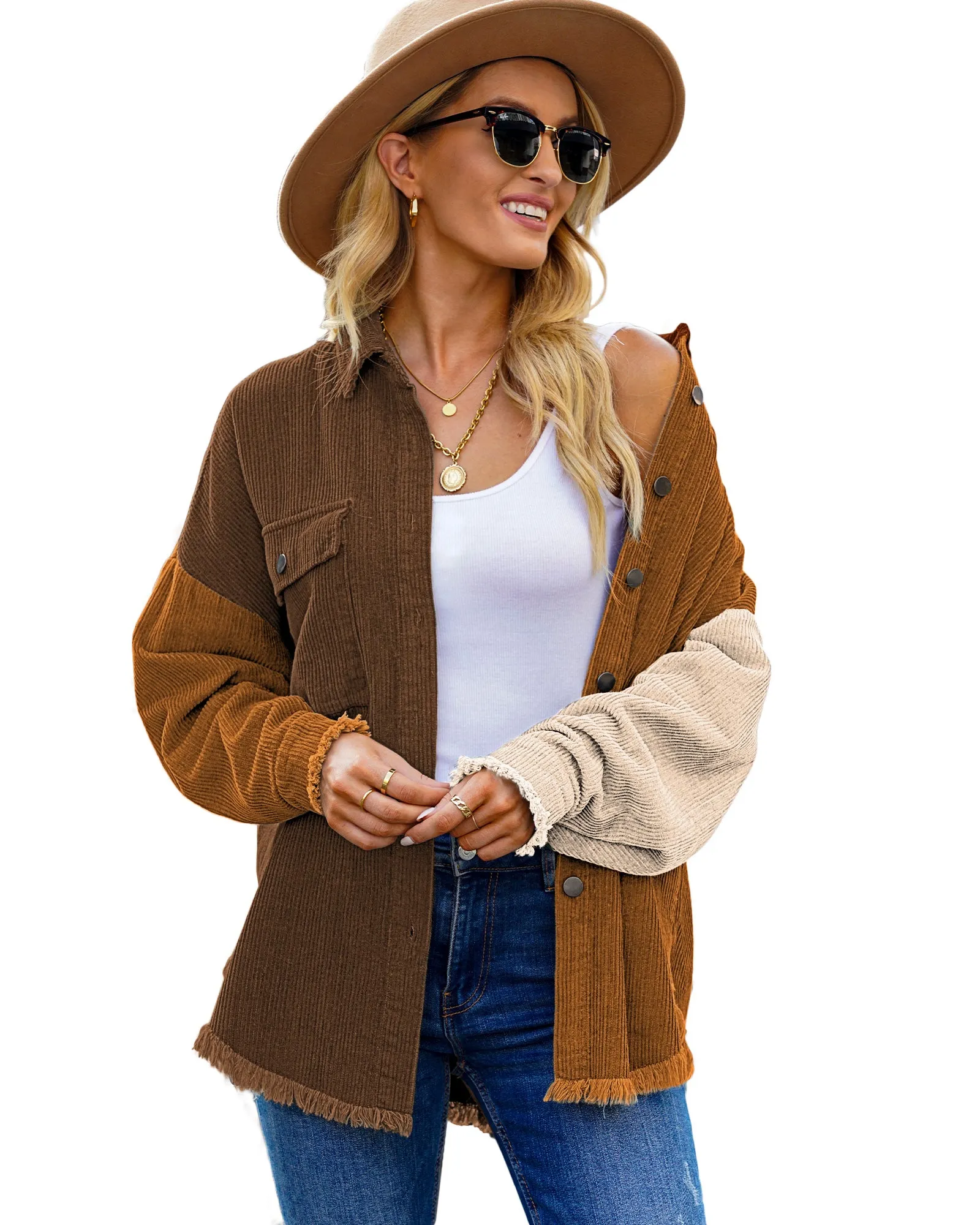 luvamia Womens Shacket Jacket Oversized Corduroy Button Down Shirt Long Sleeve Tops