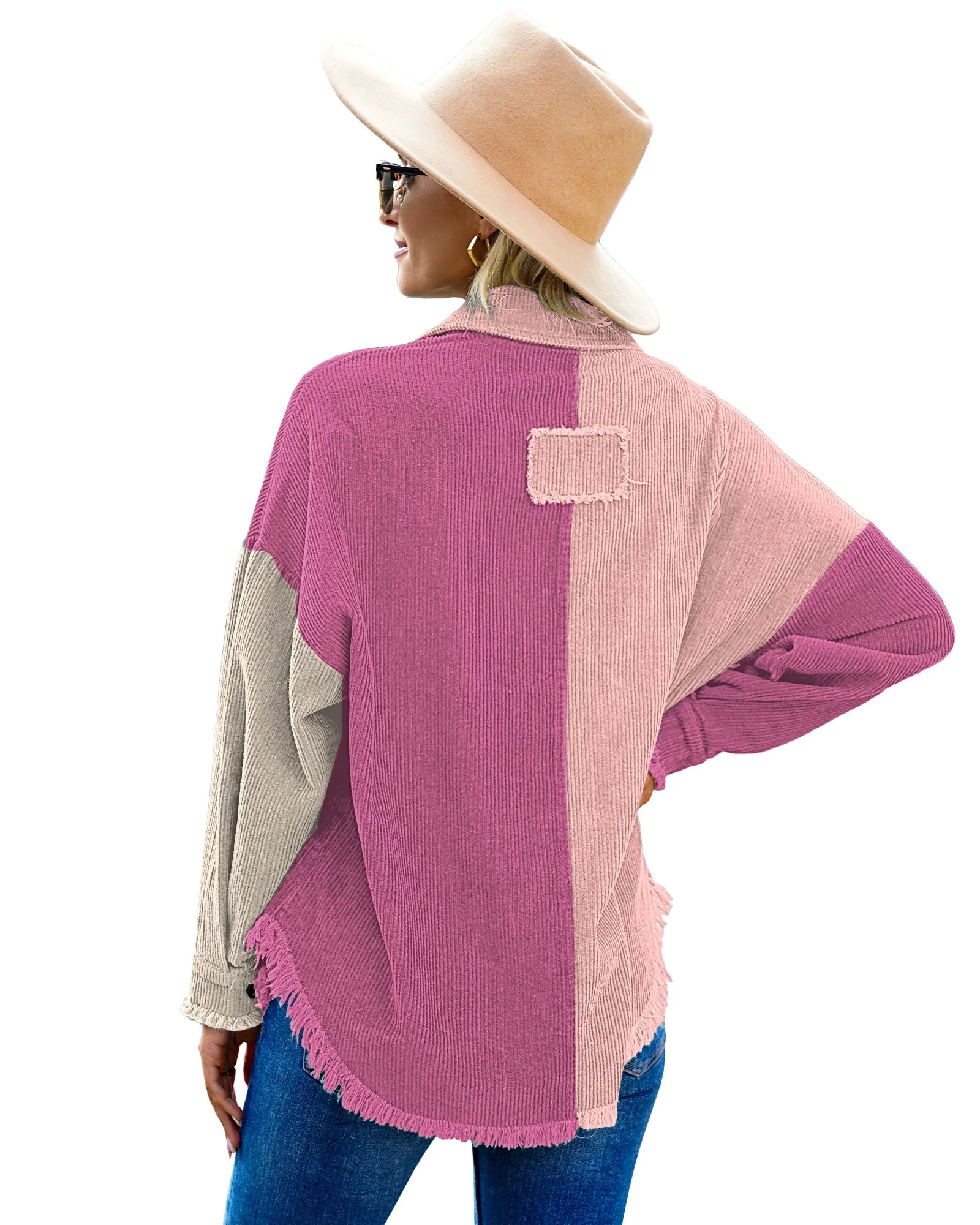 luvamia Womens Shacket Jacket Oversized Corduroy Button Down Shirt Long Sleeve Tops